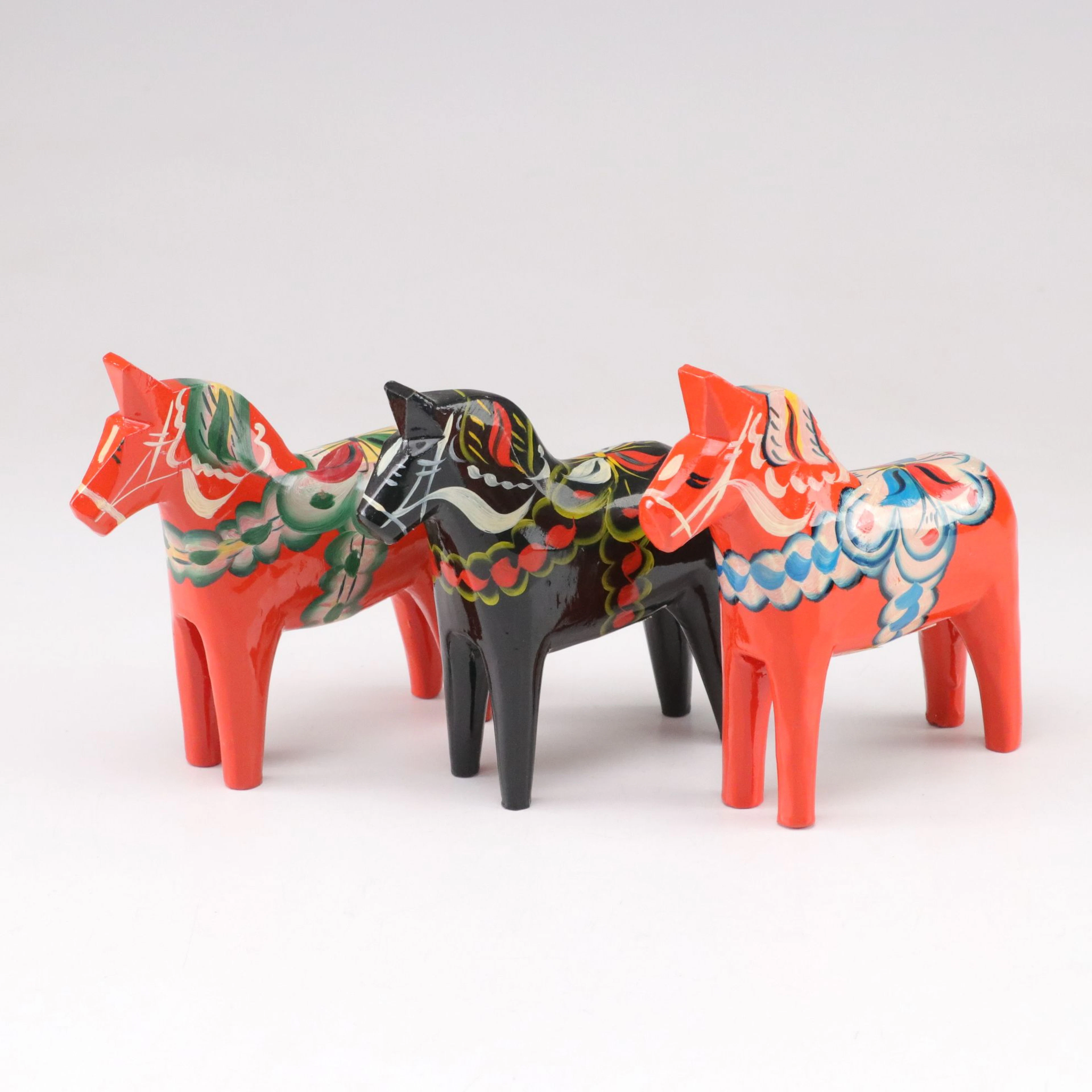 Three Dala Horses by Nils Olsson Hemslöjd and Snickerier Sweedish