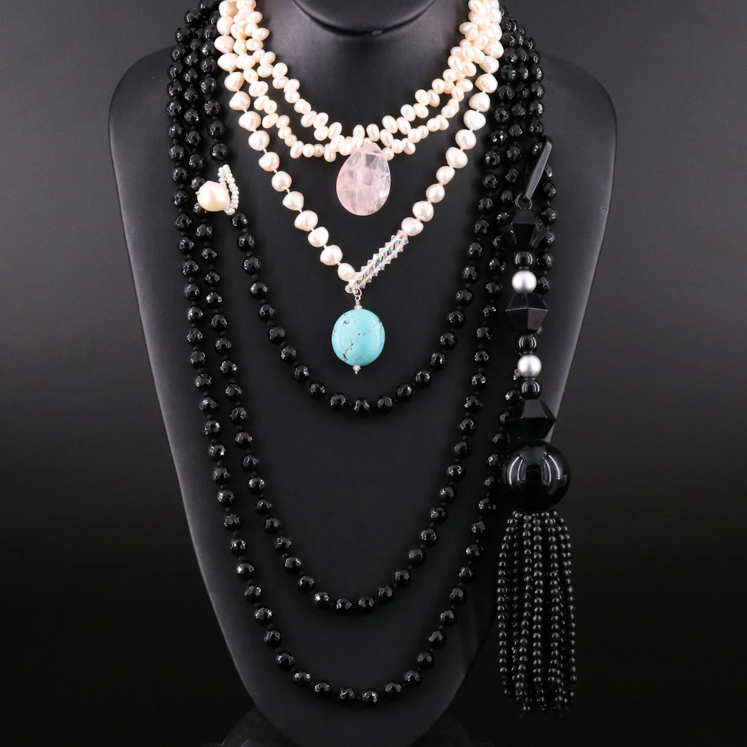 Bead Necklaces Featuring Pearl, Rose Quartz and Howlite