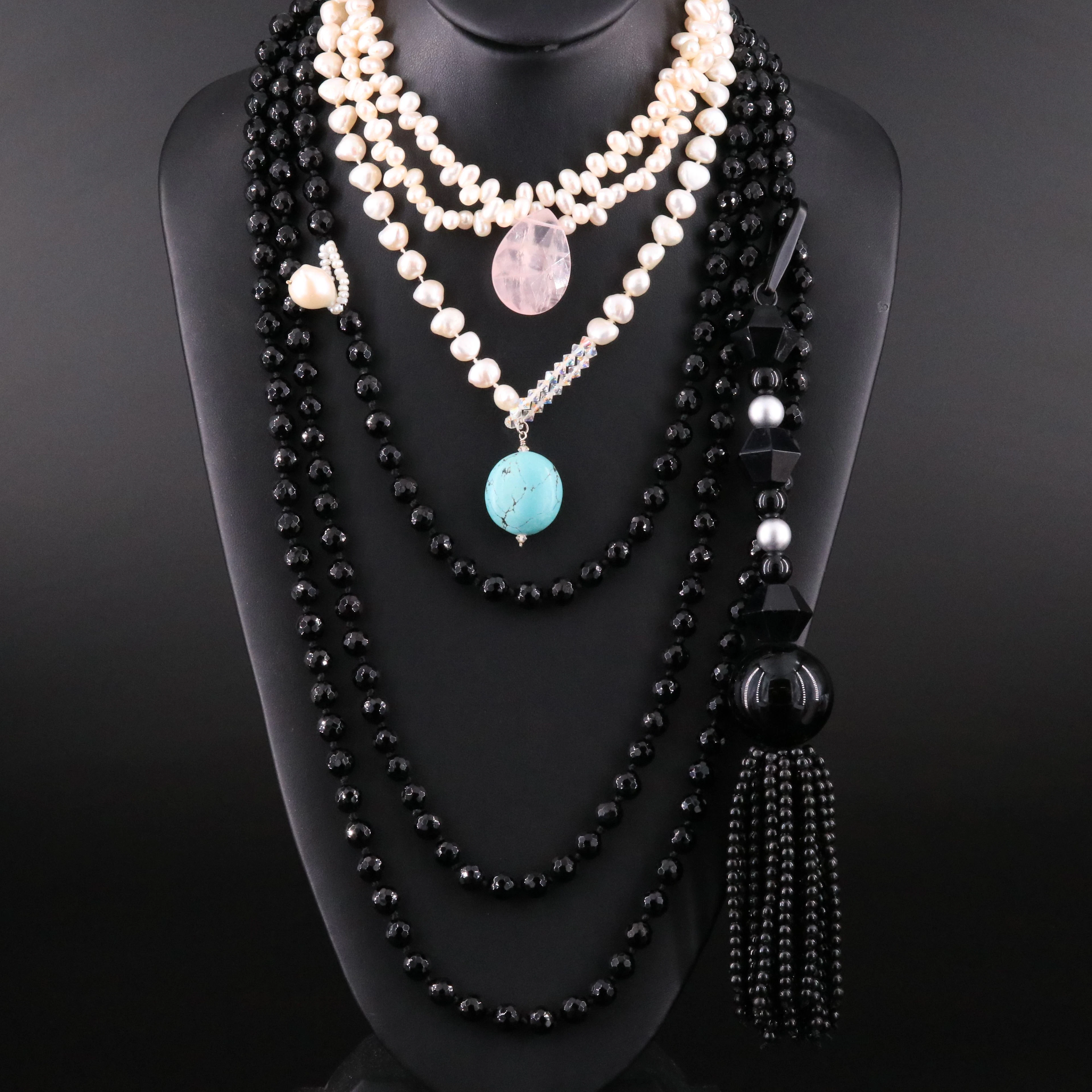 Bead Necklaces Featuring Pearl, Rose Quartz and Howlite