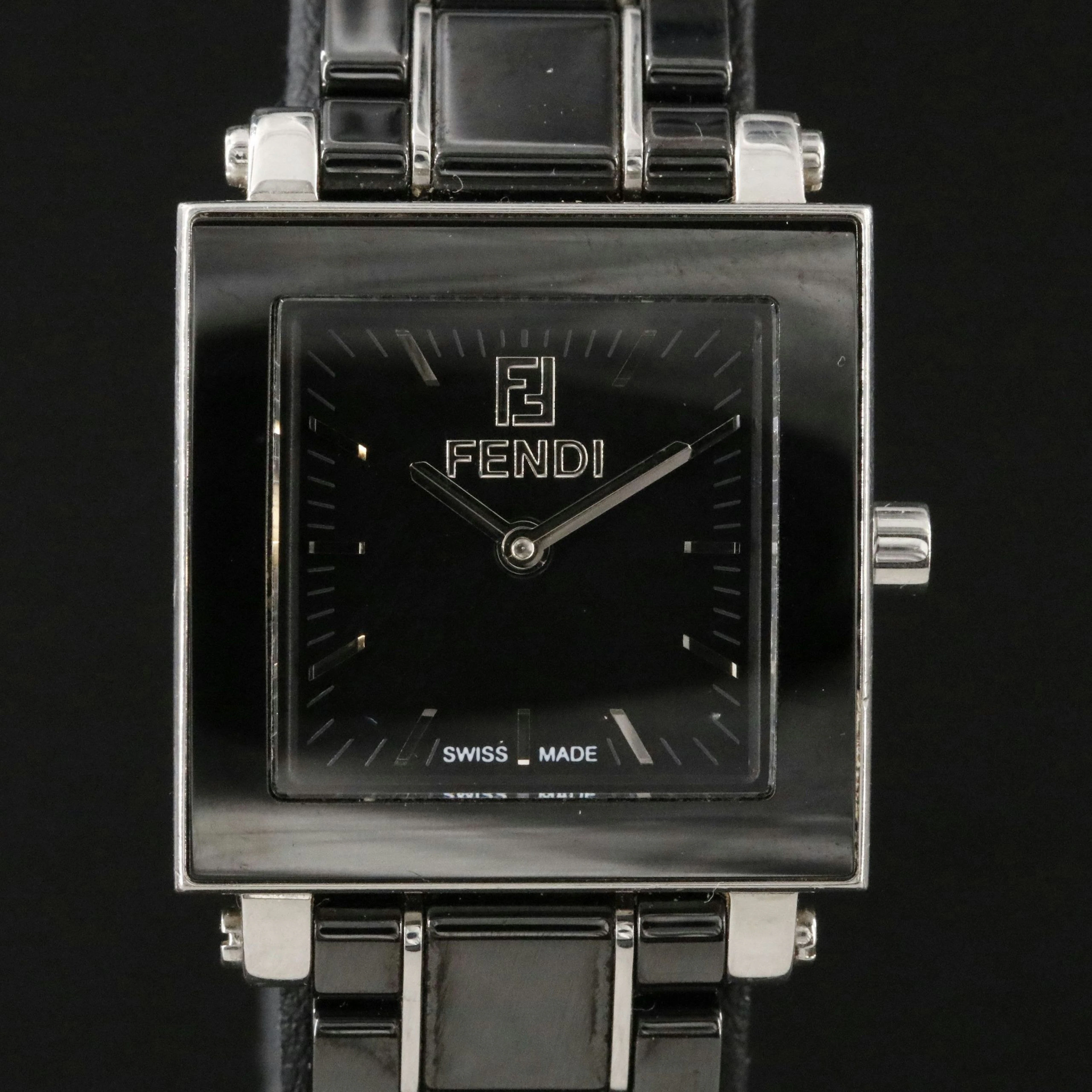 Fendi Quadro Black Ceramic and Stainless Steel Swiss Quartz Watch