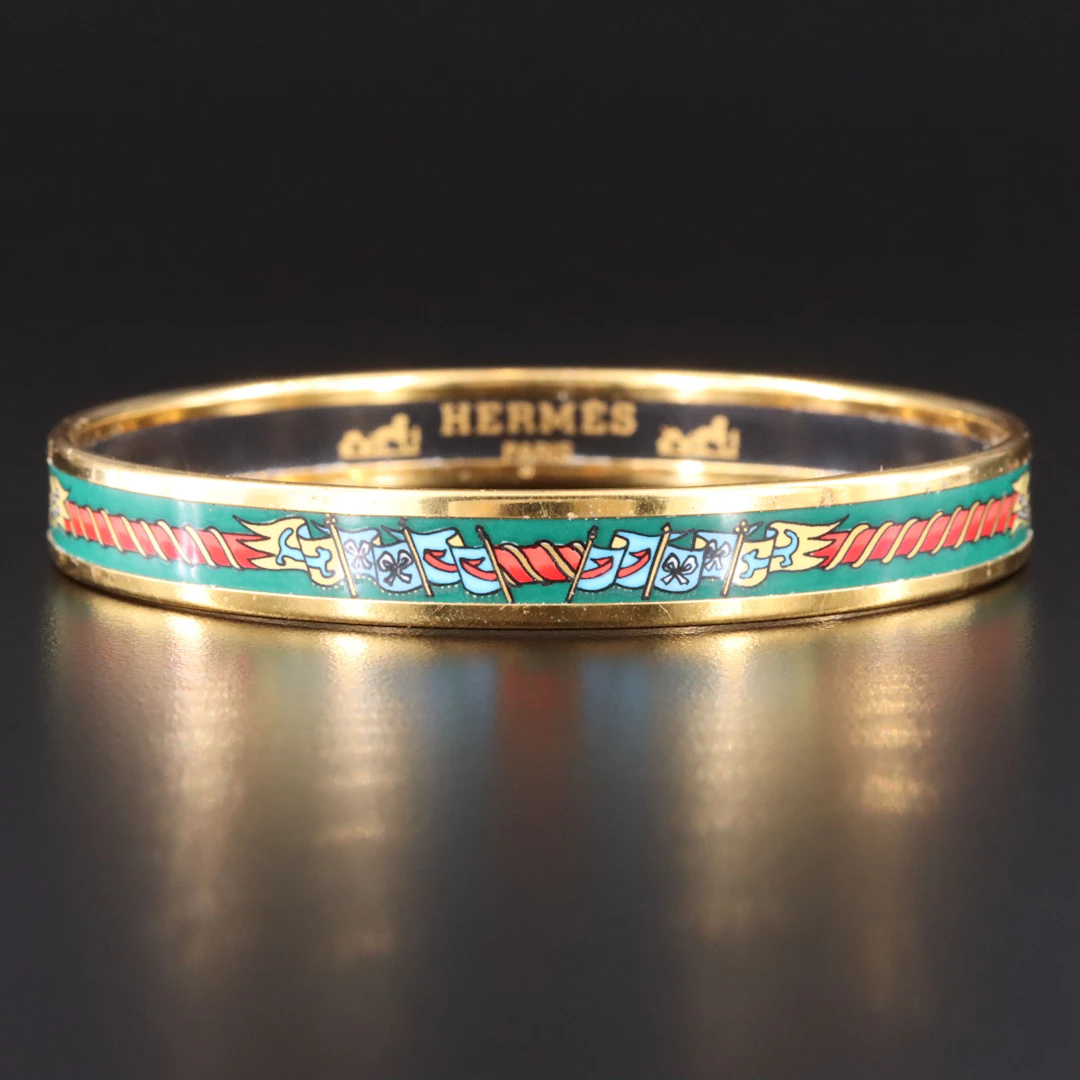 Hermès Nautical Themed Narrow Enamel Bracelet