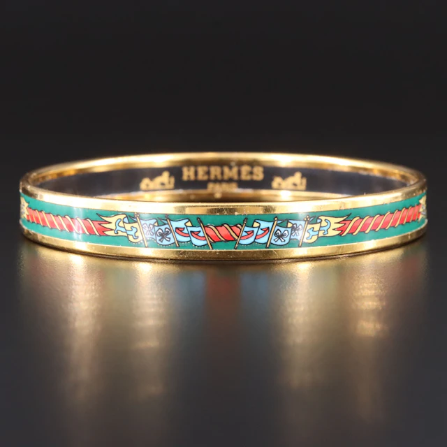 Hermès Nautical Themed Narrow Enamel Bracelet