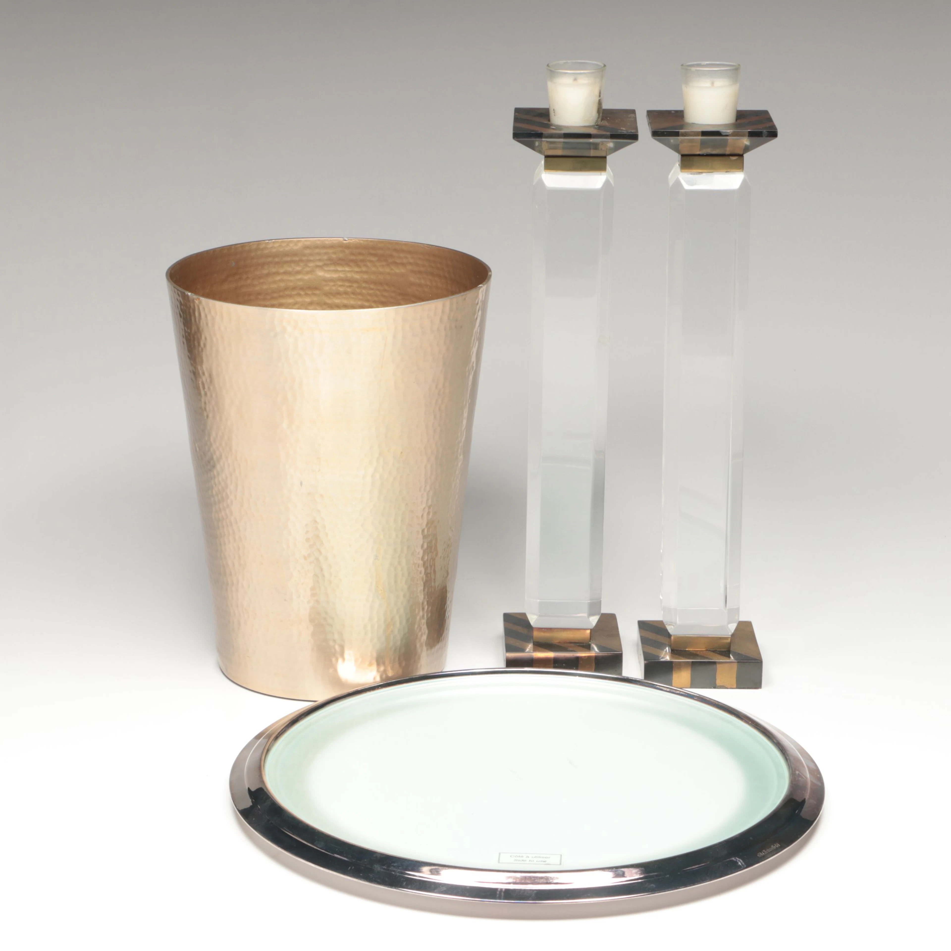 Christofle "Normandie" Cheese Tray with Pillar Candlesticks and Other