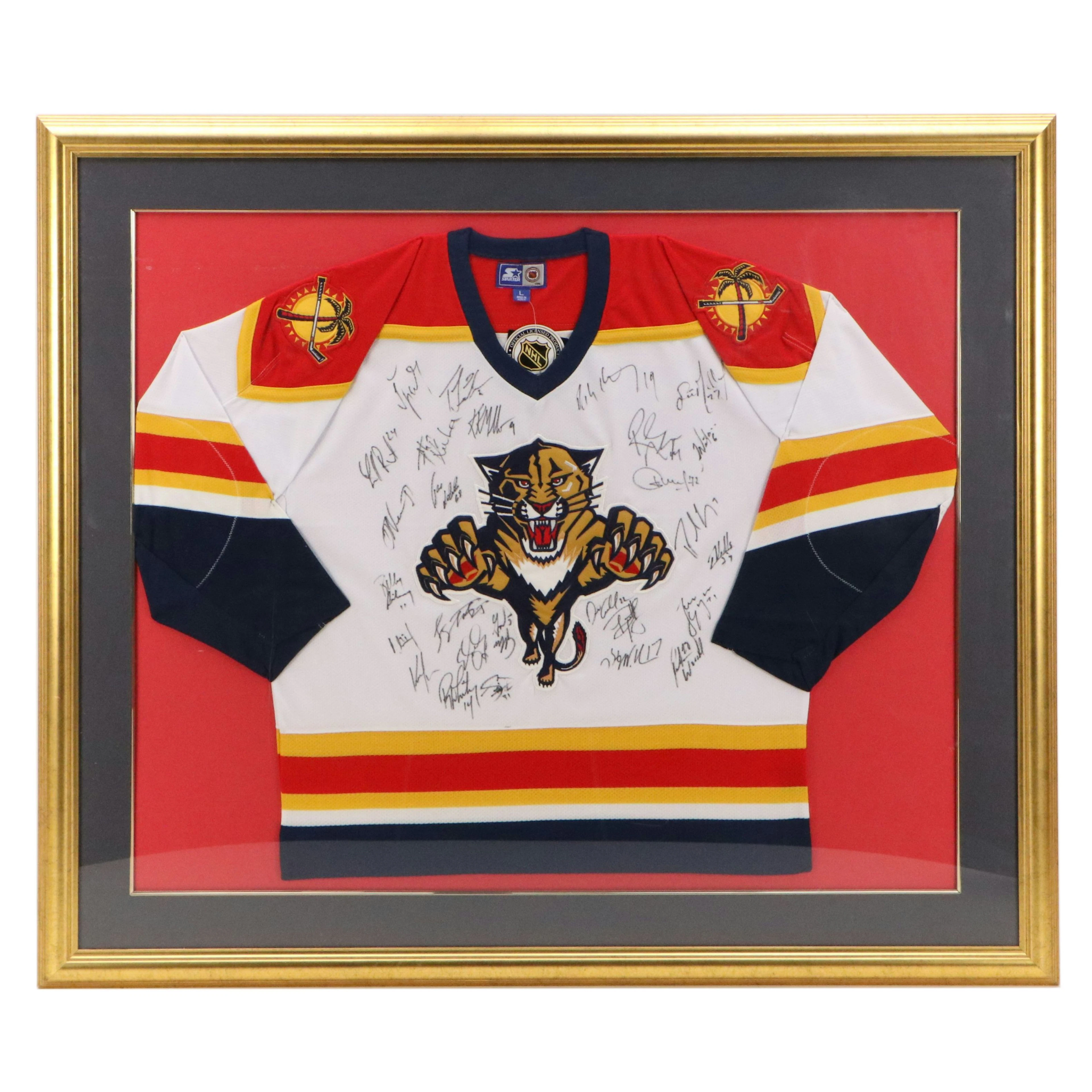 1998-99 Florida Panthers Team Signed Hockey Jersey with Display