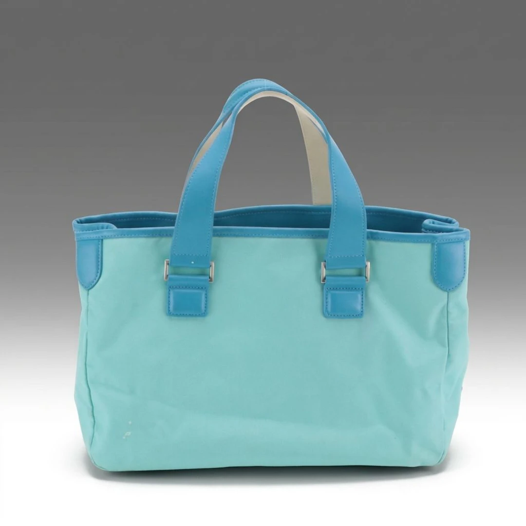 Tumi Medium Tote Bag in Pastel Blue Ballistic Nylon with Tonal Leather Trim