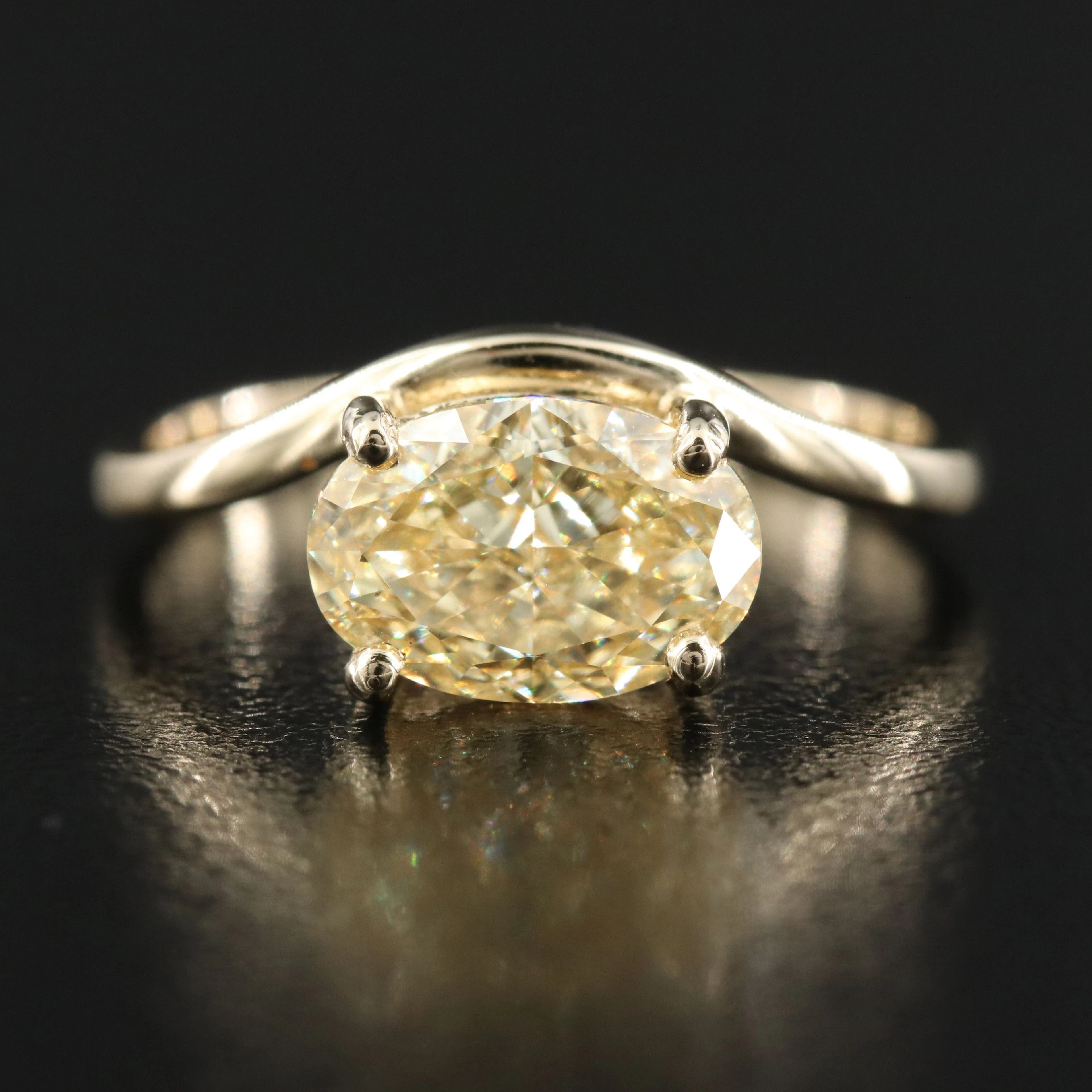 14K 1.99 CT Lab Grown Fancy Intense Yellow Diamond Ring with IGI Report