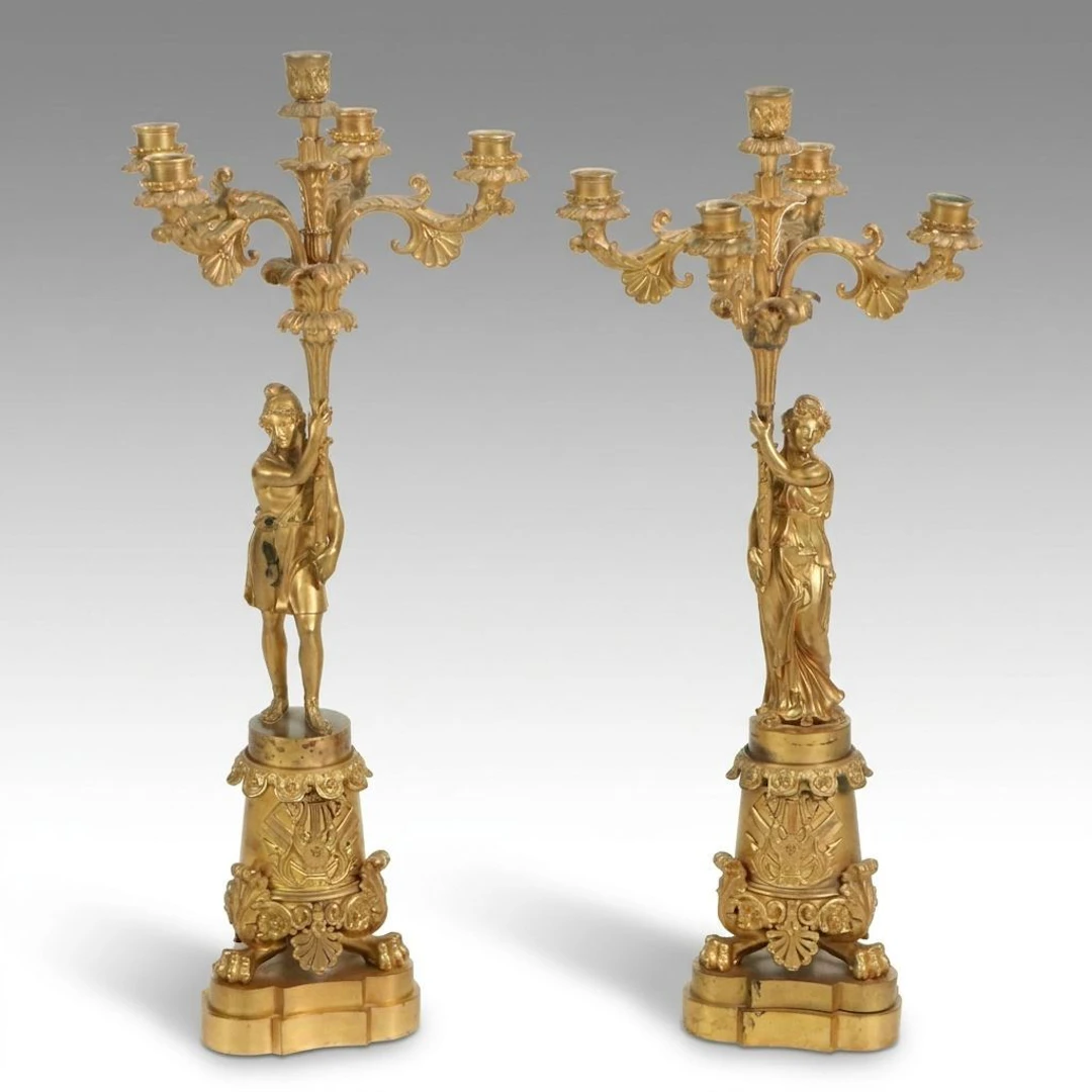 Pair of French Empire Gilt Bronze Figural Candelabras, 19th Century