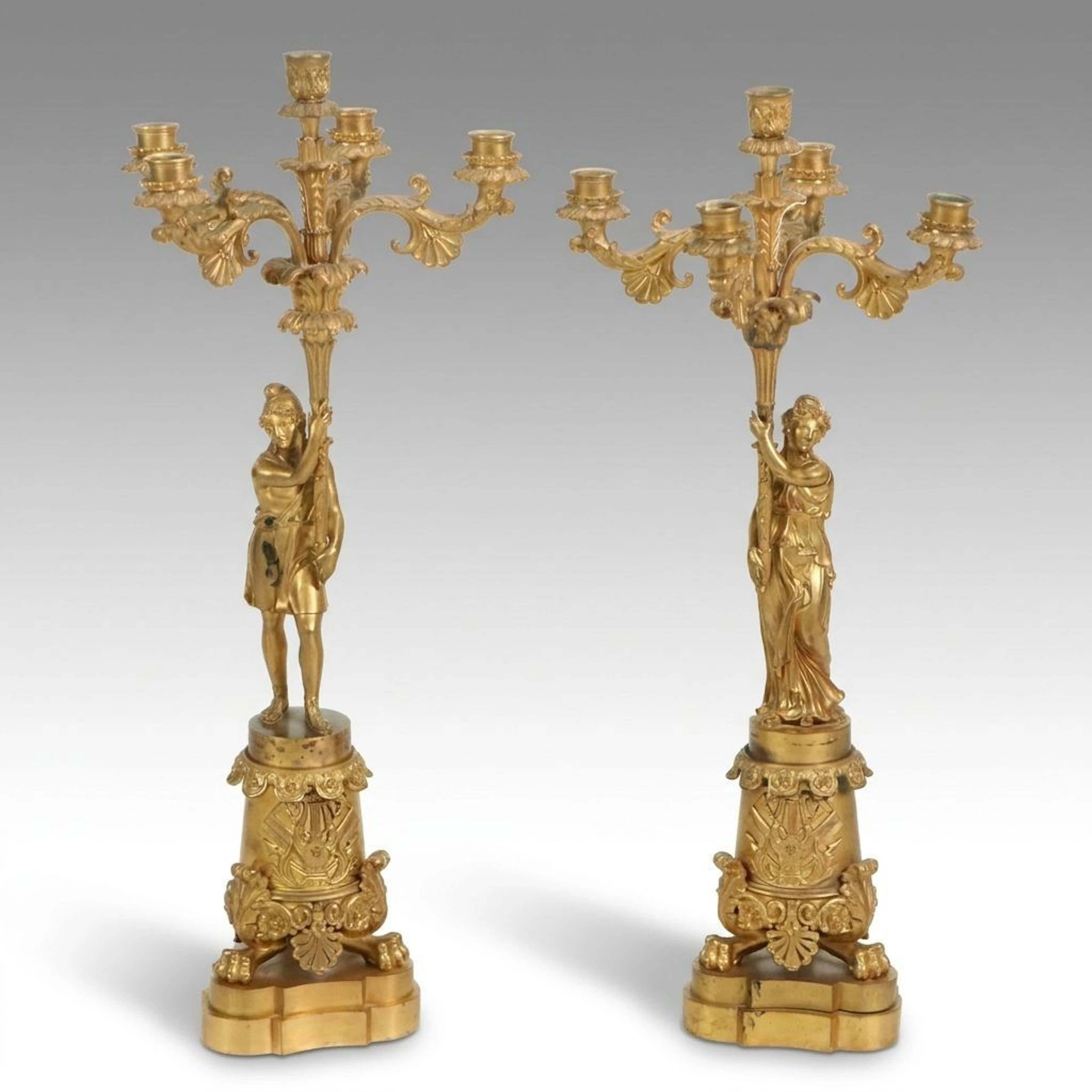 Pair of French Empire Gilt Bronze Figural Candelabras, 19th Century