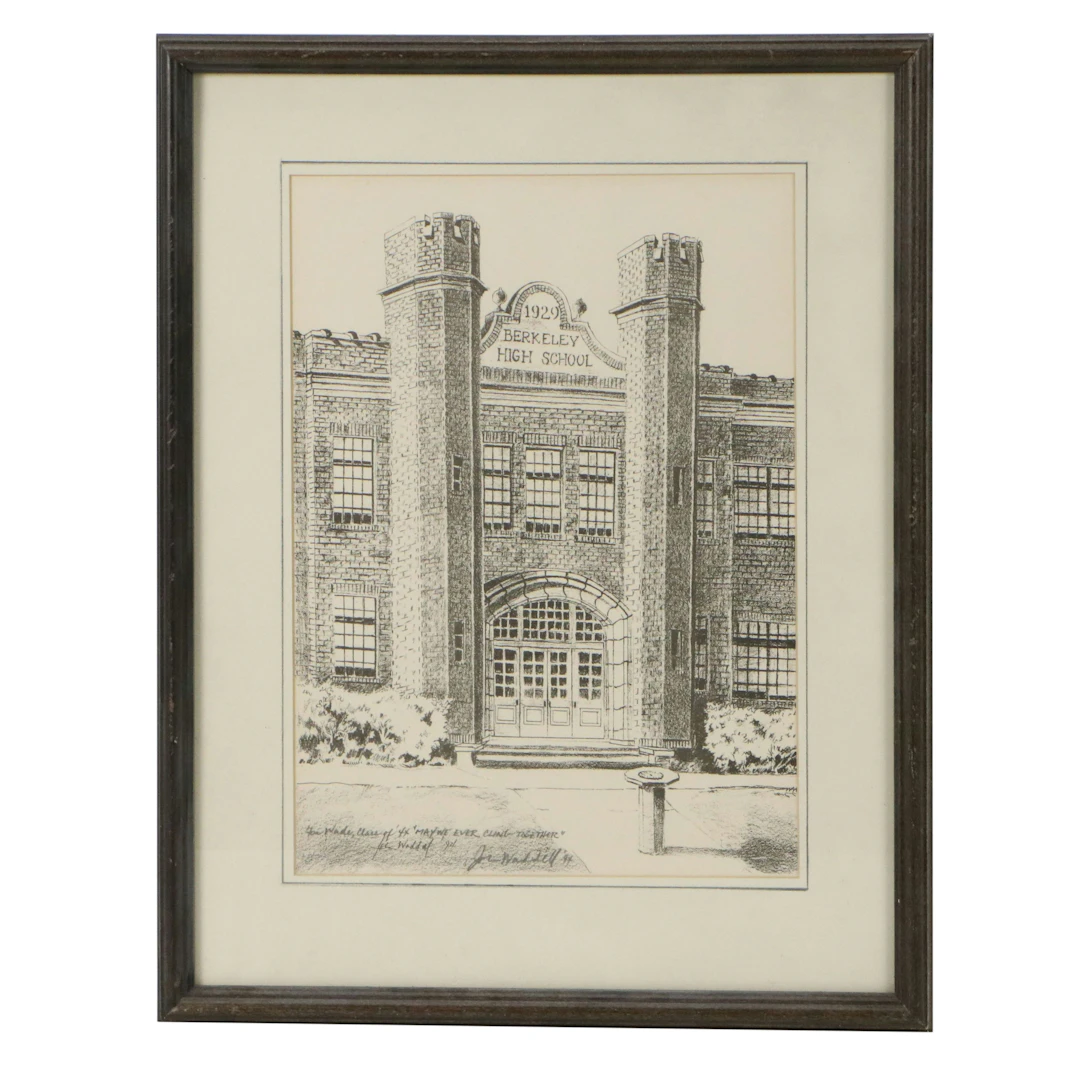 Joe Waddell Presentation Lithograph of the Berkeley High School Facade