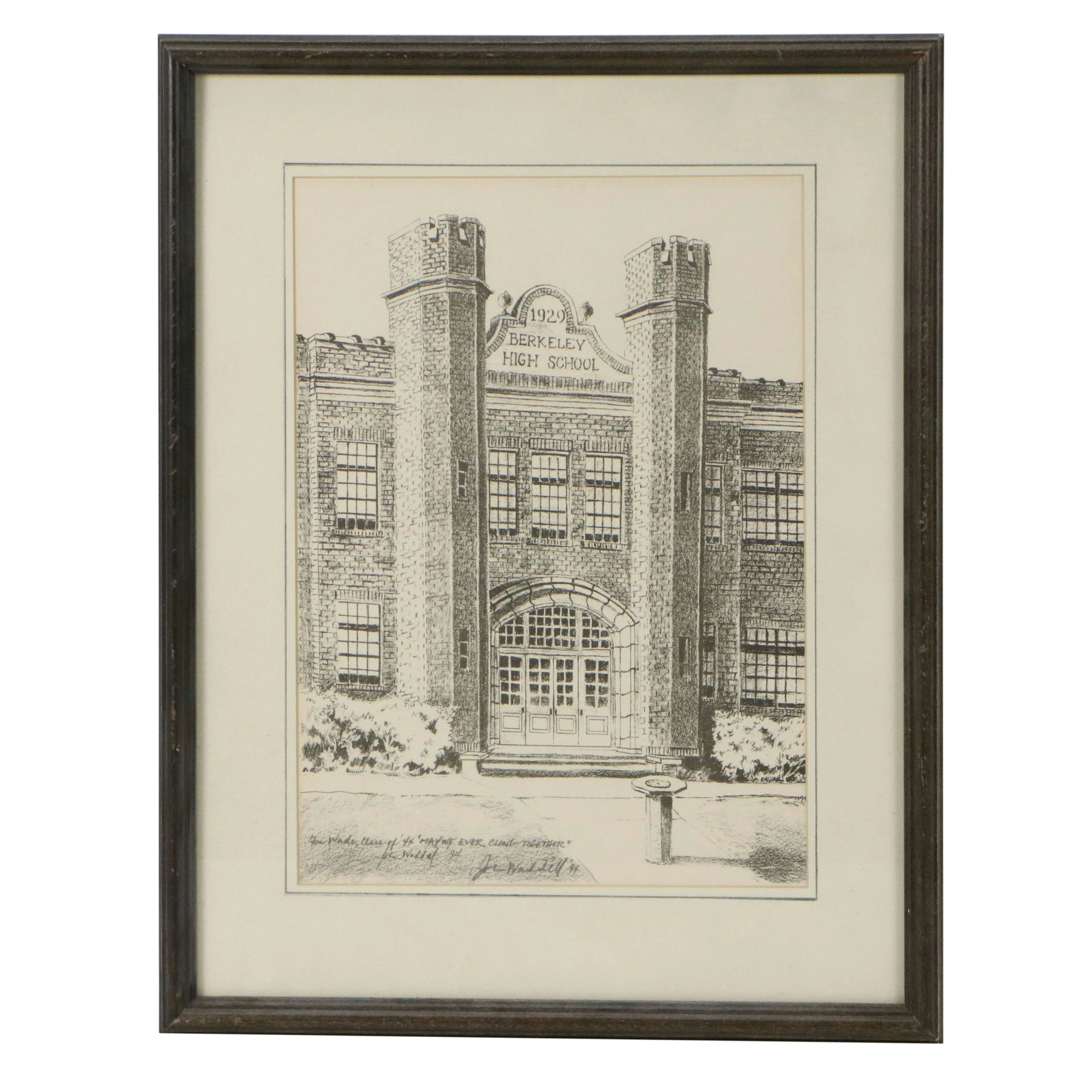 Joe Waddell Presentation Lithograph of the Berkeley High School Facade