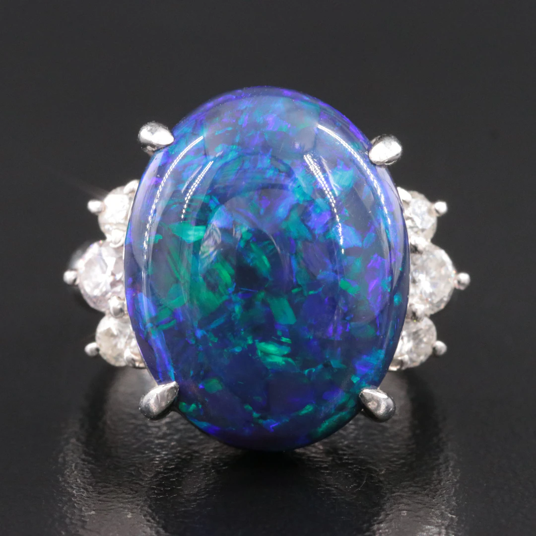 Platinum 14.88 Opal and CTW Diamond Ring with GIA Report