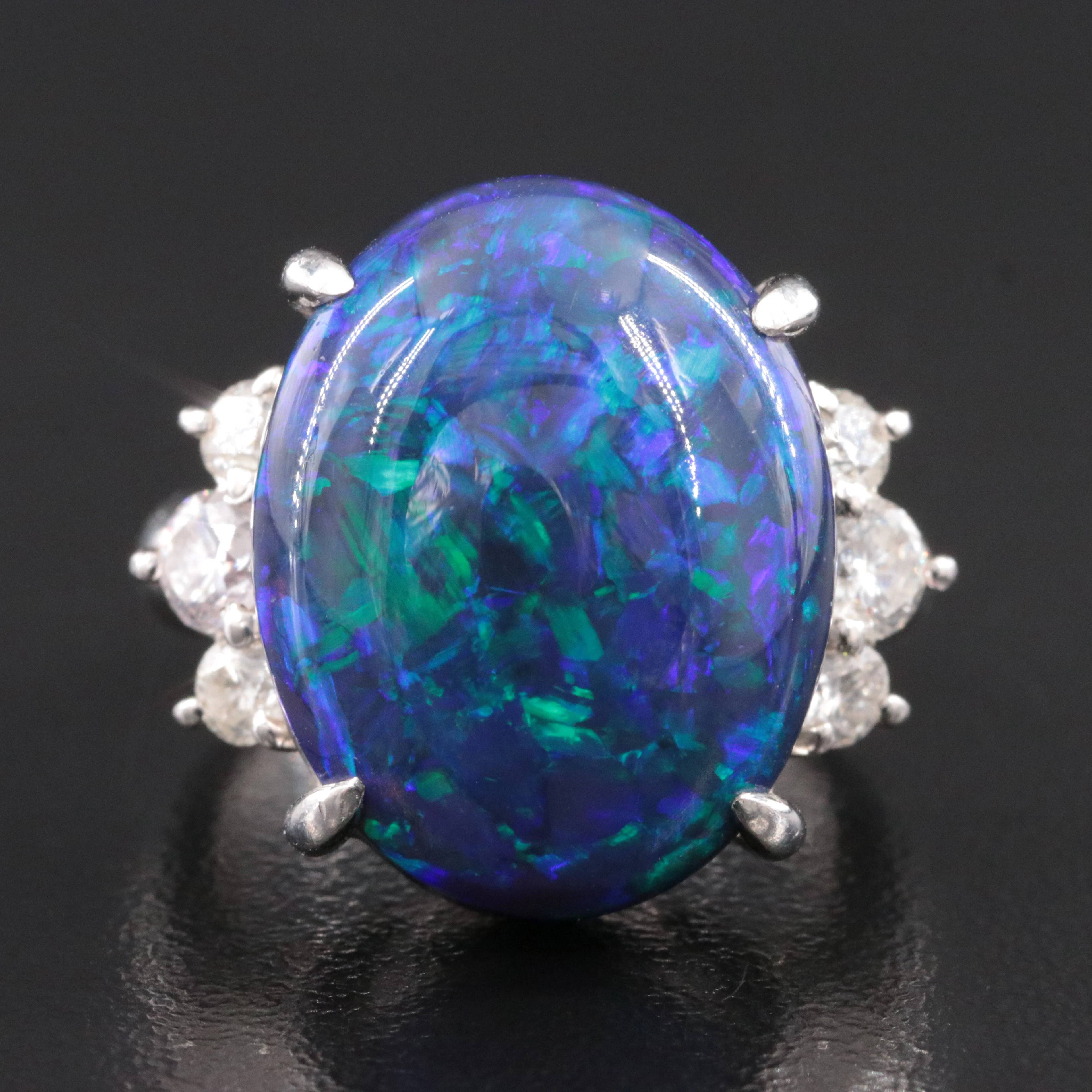 Platinum 14.88 Opal and CTW Diamond Ring with GIA Report