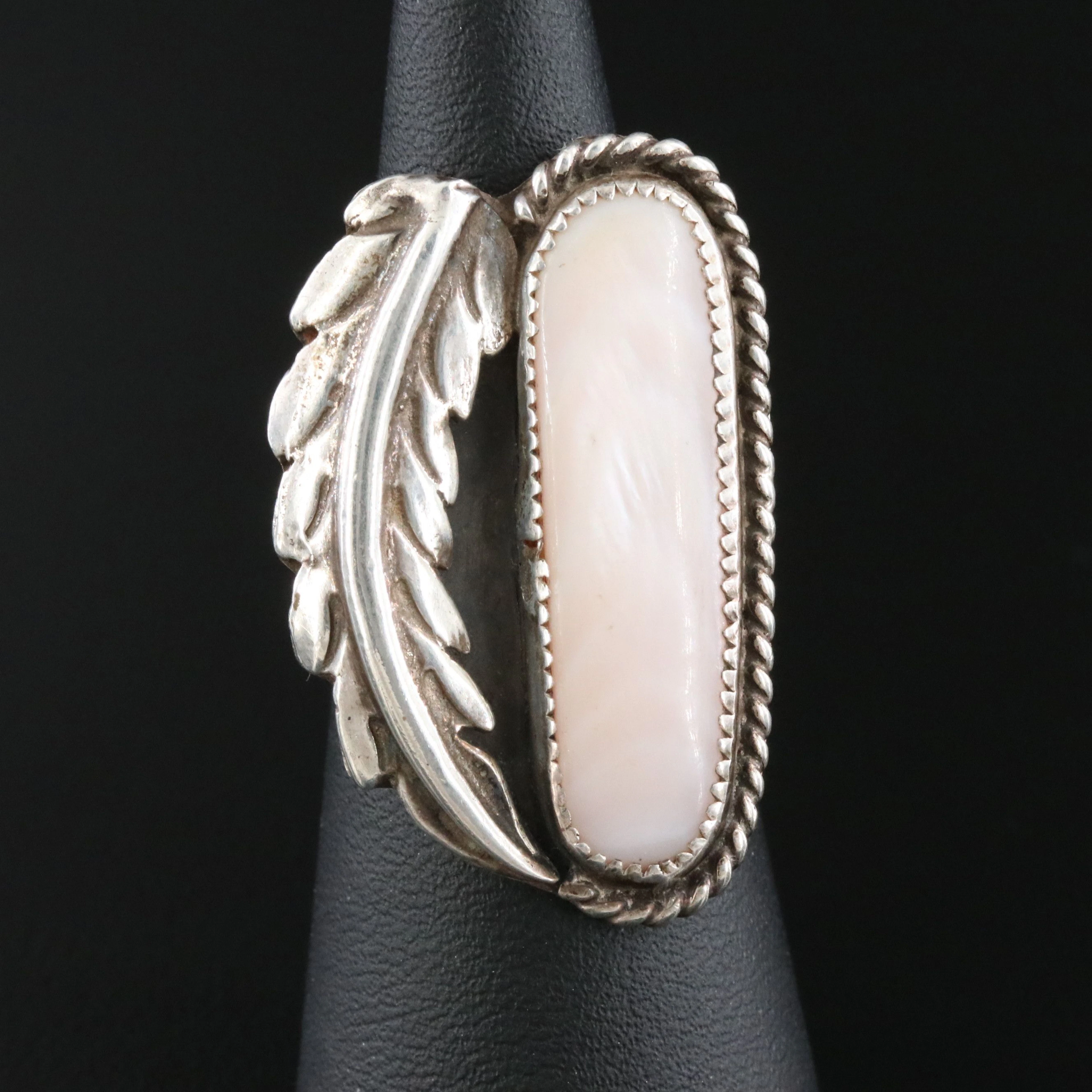 Southwestern Sterling Mother-of-Pearl Feather Pointer Ring