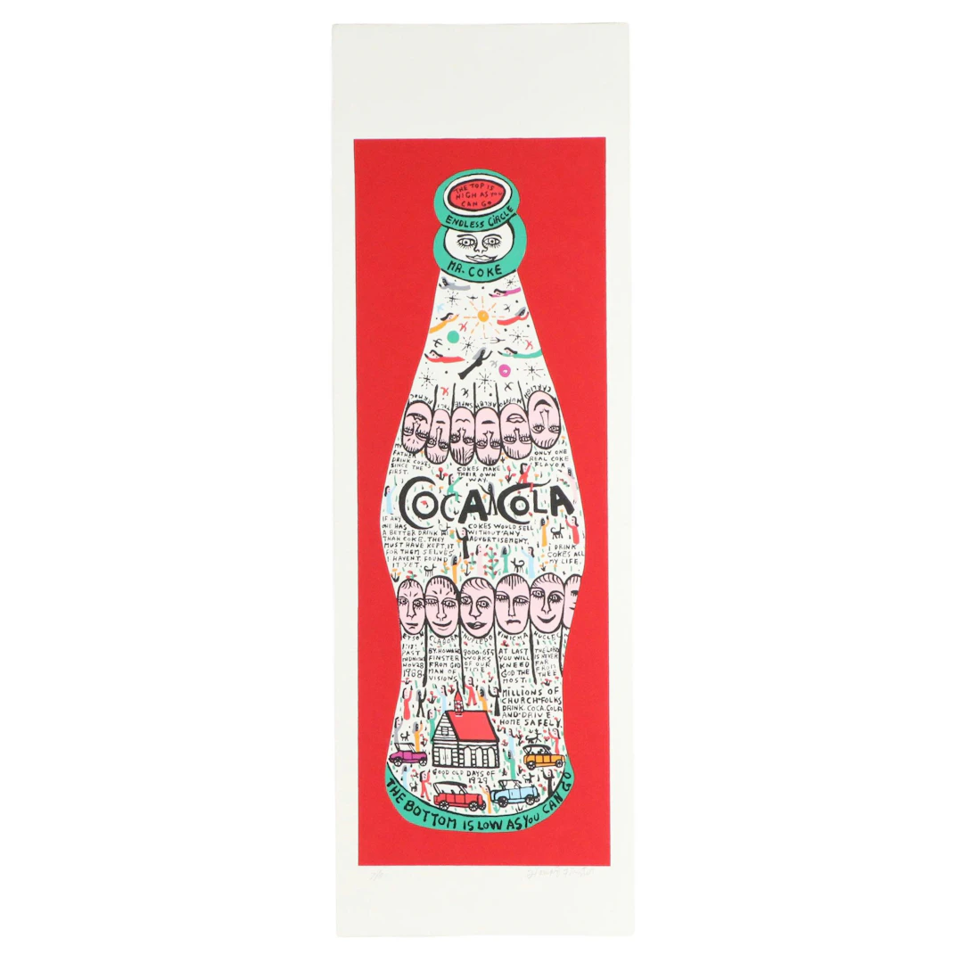 Howard Finster Folk Art Serigraph of Embellished Coca-Cola Bottles