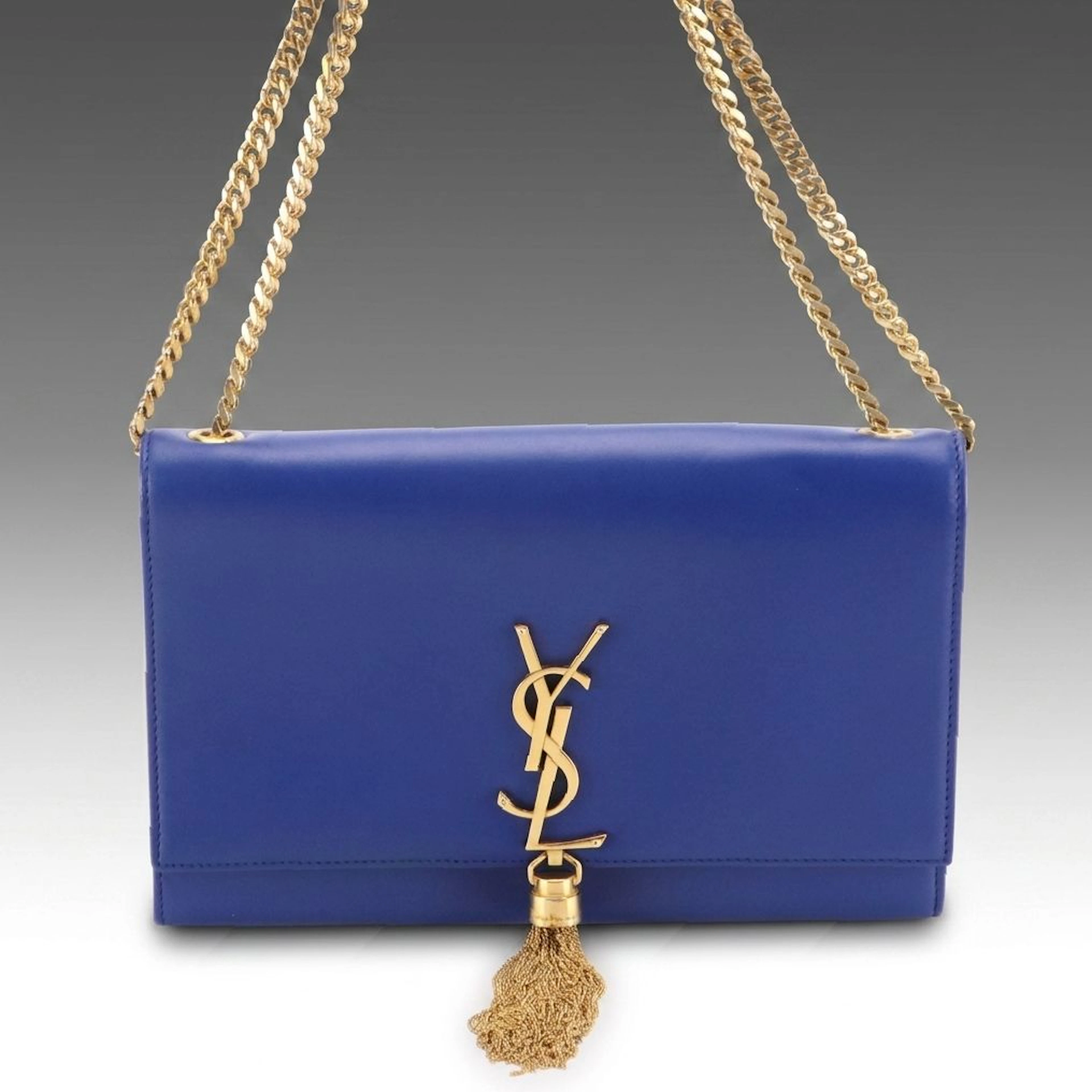 Saint Laurent YSL Blue Leather Kate Tassel Bag with Chain-Link Strap