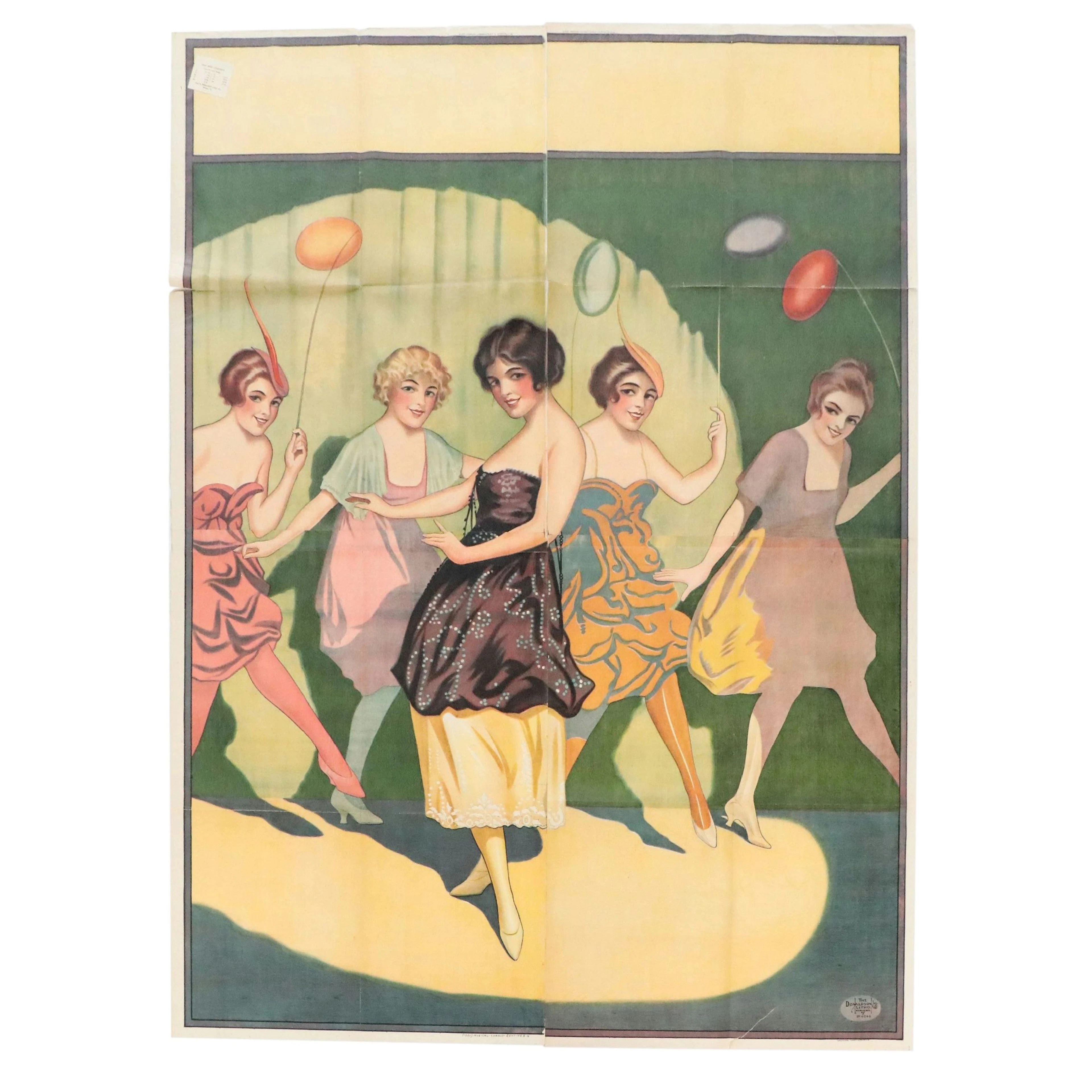 Art Deco Style Donaldson Litho. Co. Lithograph of Dancing Women, Circa 1920s