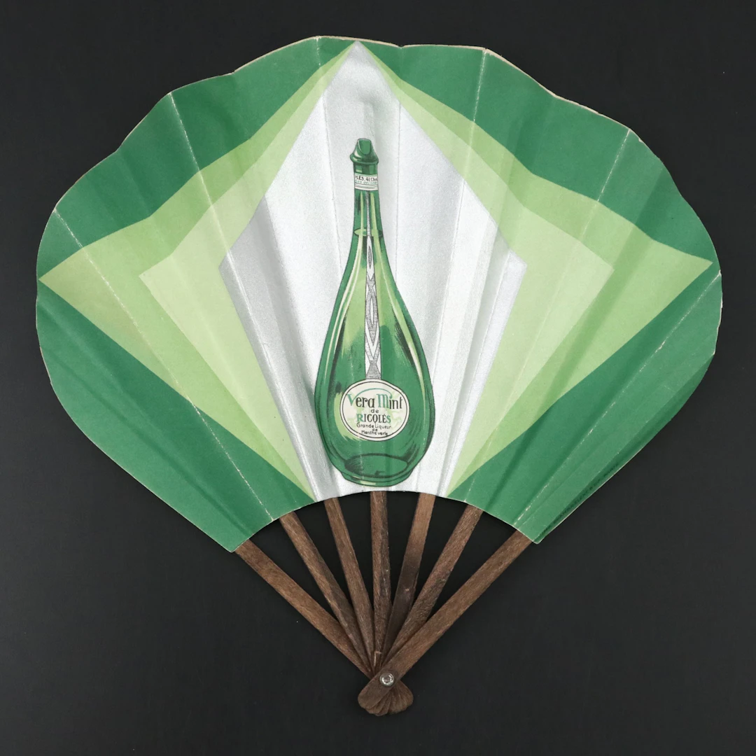 Vera Mint de Ricqlès Art Deco Advertising Fan, 1920s–1930s