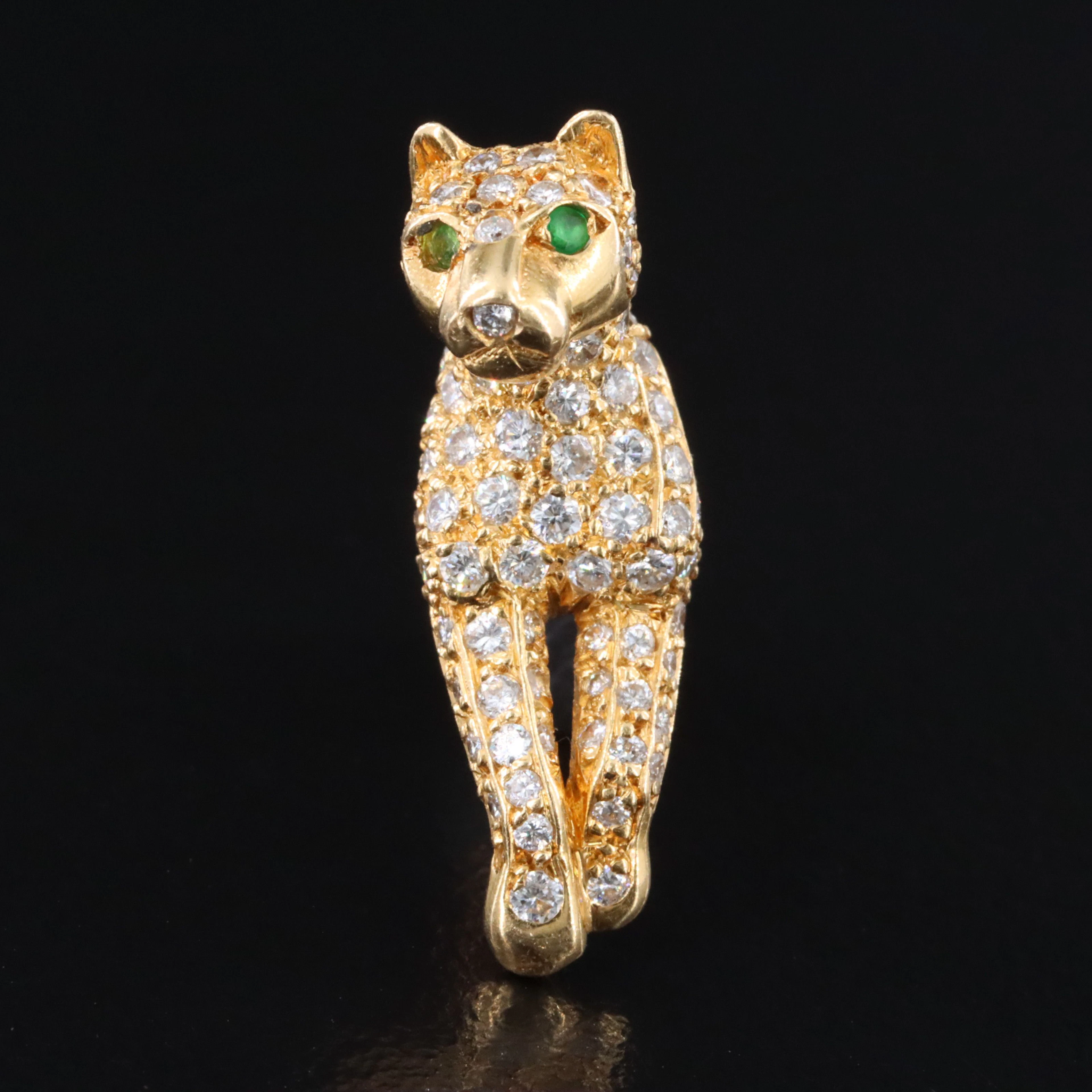 Vintage Cartier Panthère de Cartier 18K 0.63 CTW Diamond and Emerald Lapel Pin