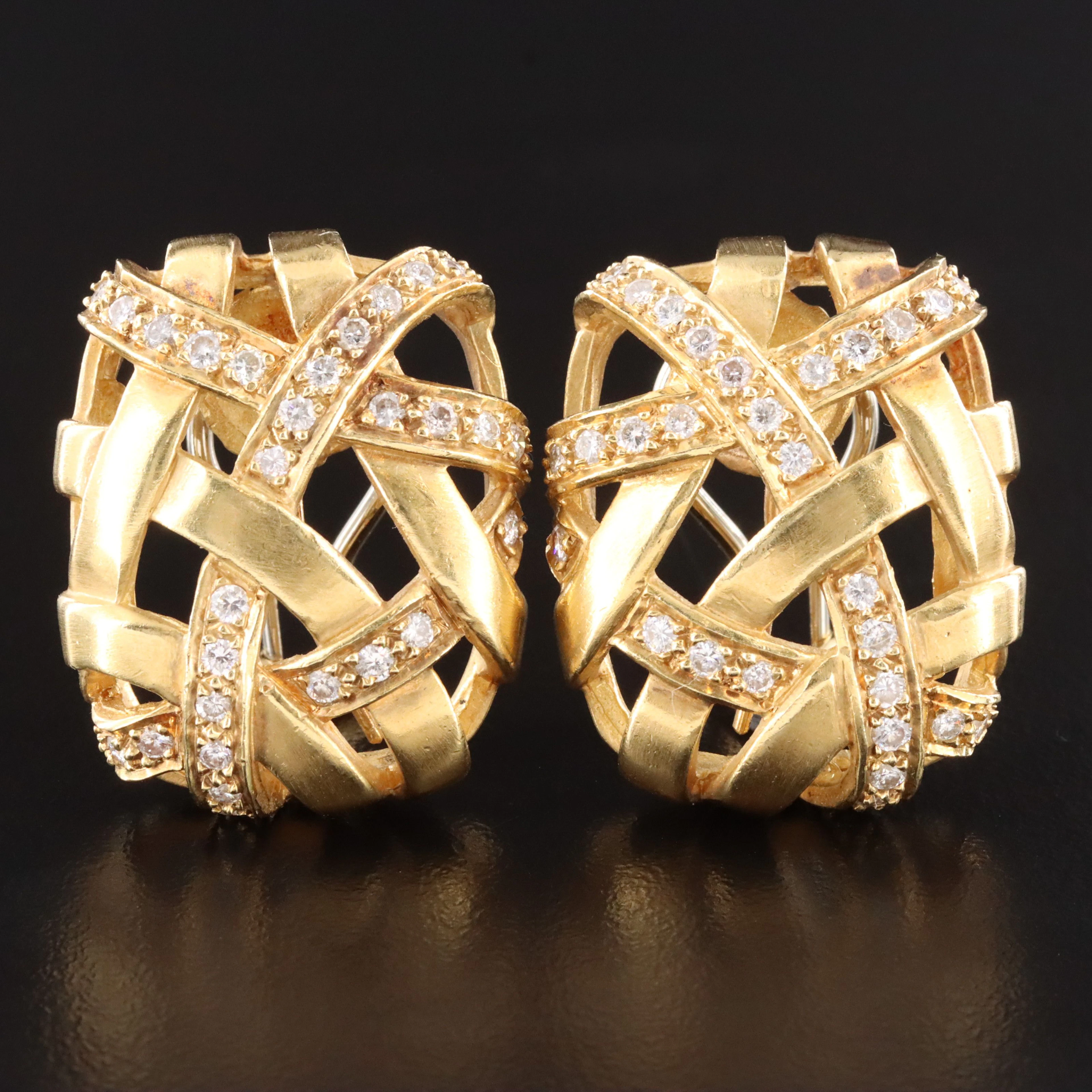 Marlene Stowe 18K 1.25 CTW Diamond Crisscross Clip Earrings