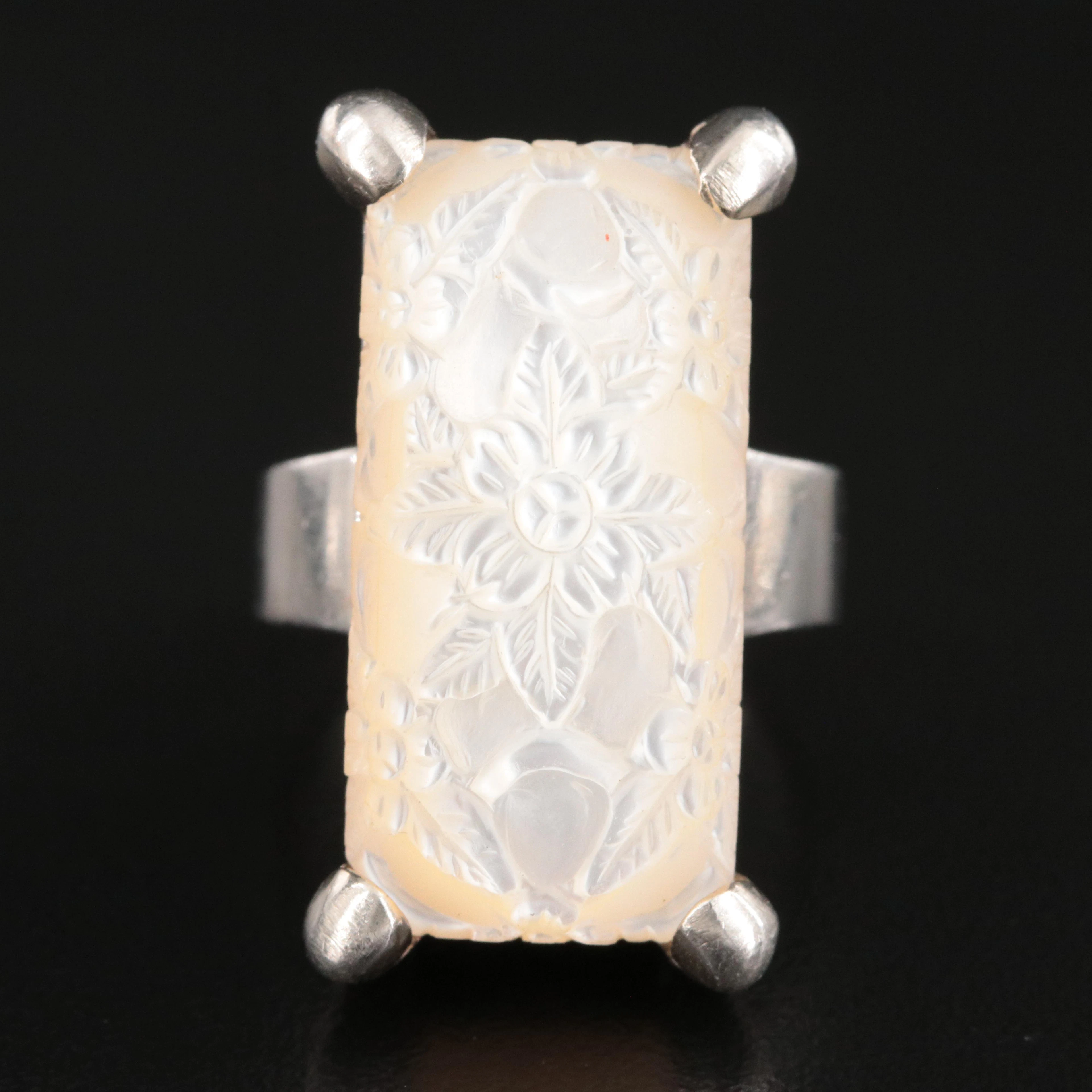 Stephen Dweck Sterling Floral Carved Mother-of-Pearl Ring