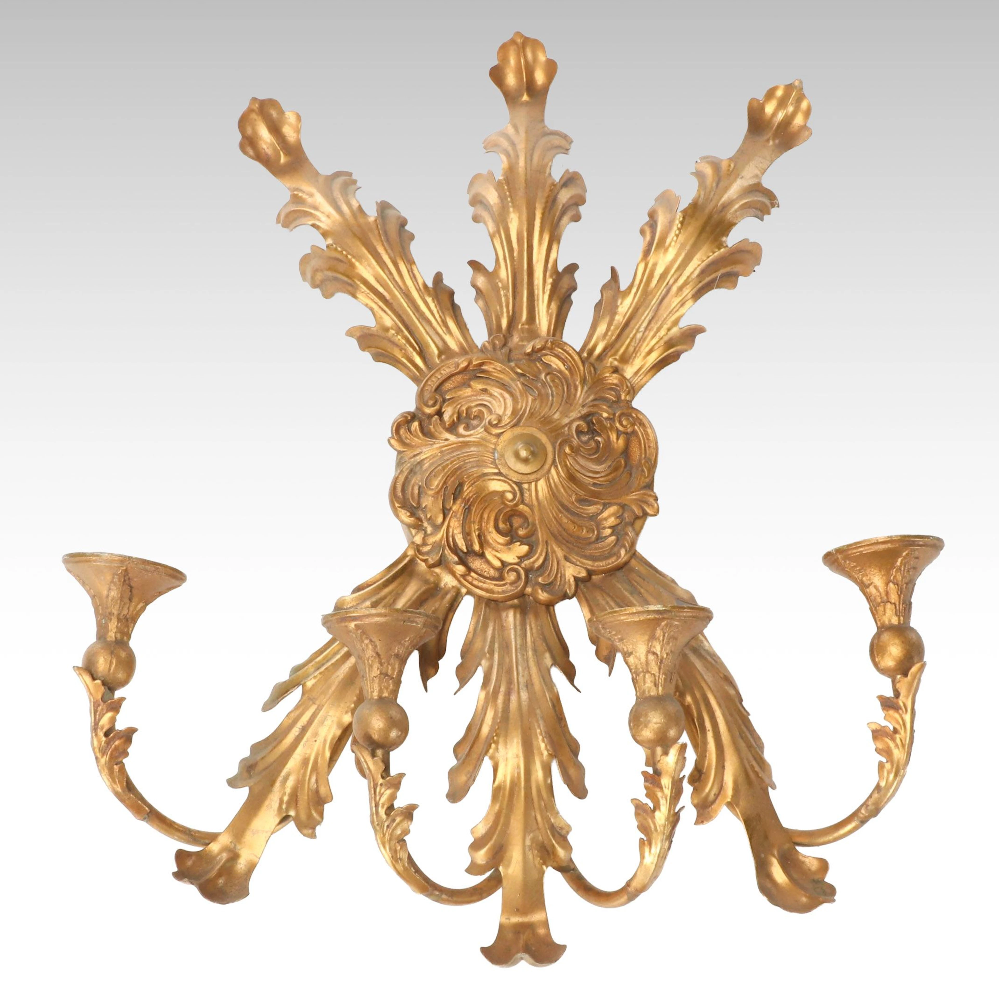 Rococo Style Gilt Finished Candle Wall Sconce, Mid-20th Century