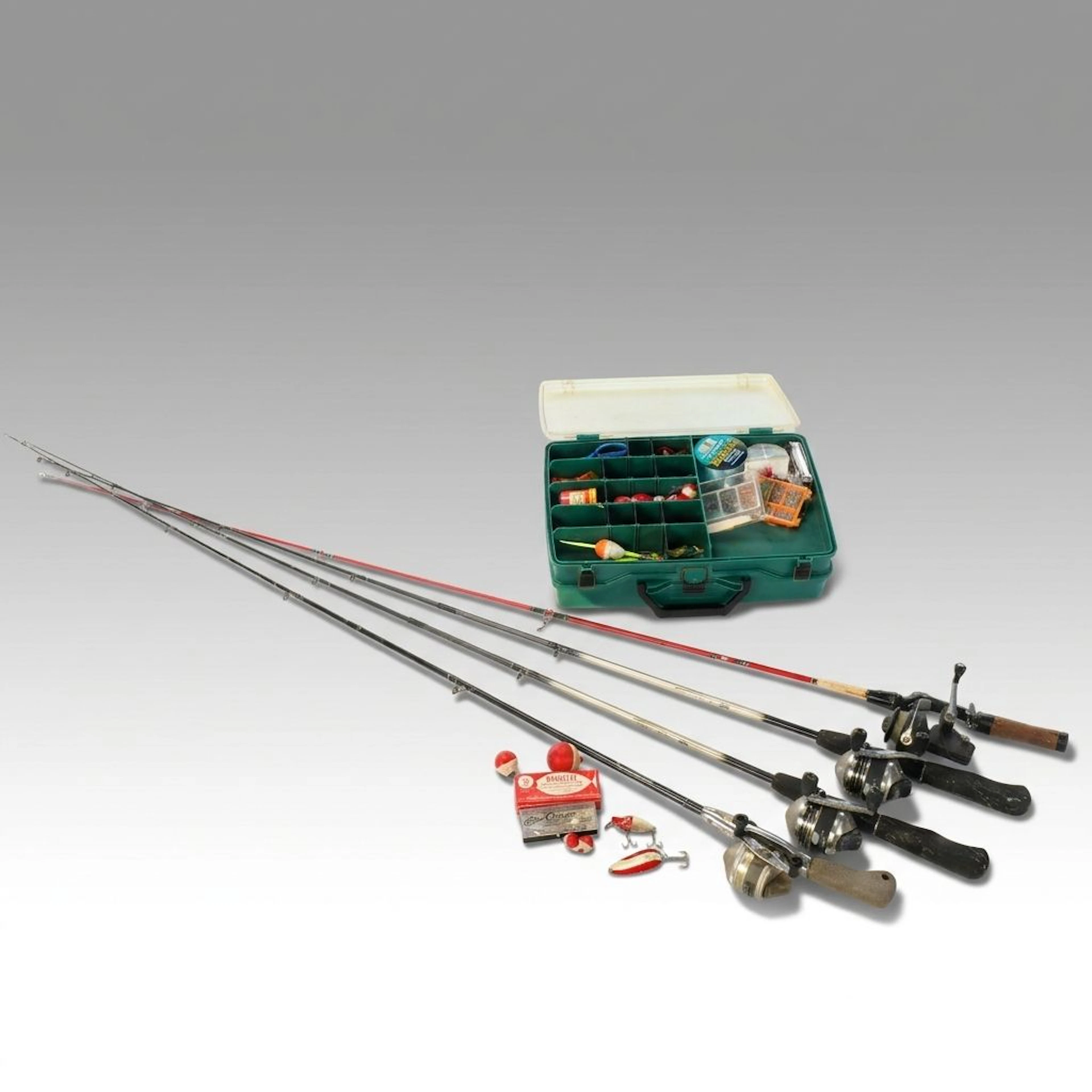 Fishing Rods and Reels with Tackle Box and Supplies