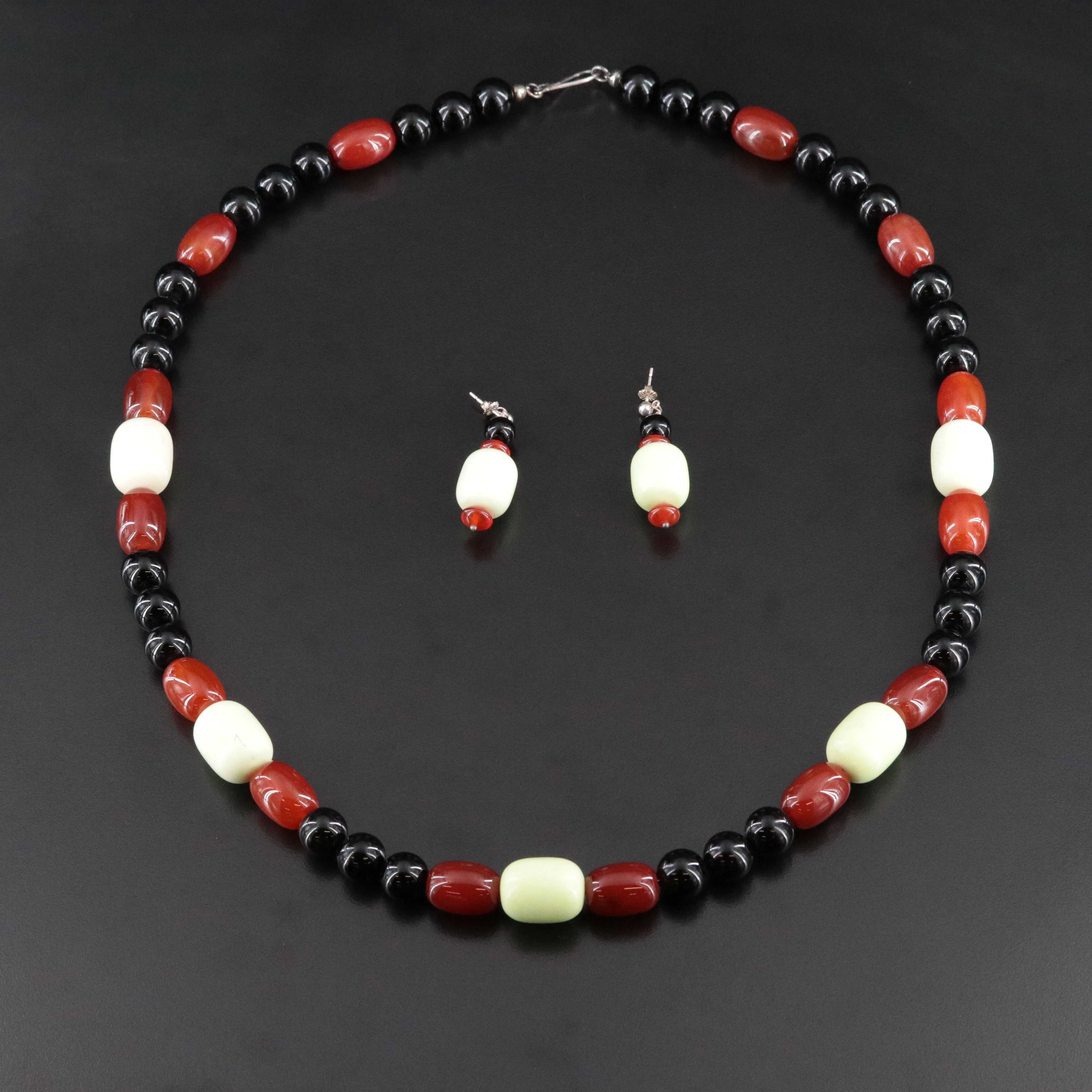 Desert Rose Trading Sterling Carnelian and Chrysoprase Necklace & Earrings Set