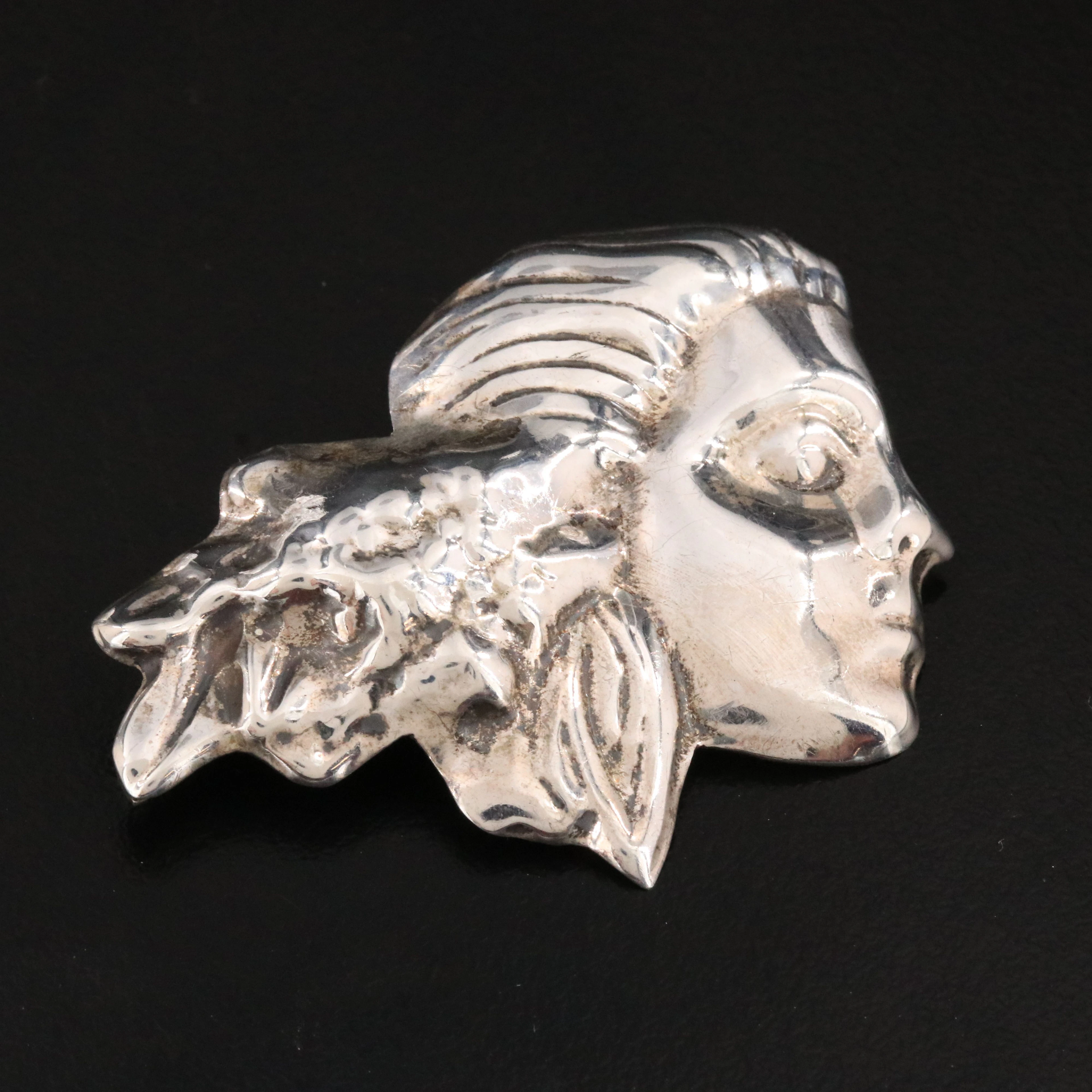 Héctor's Mexican Sterling Repoussé Lady Profile with Flowers Brooch