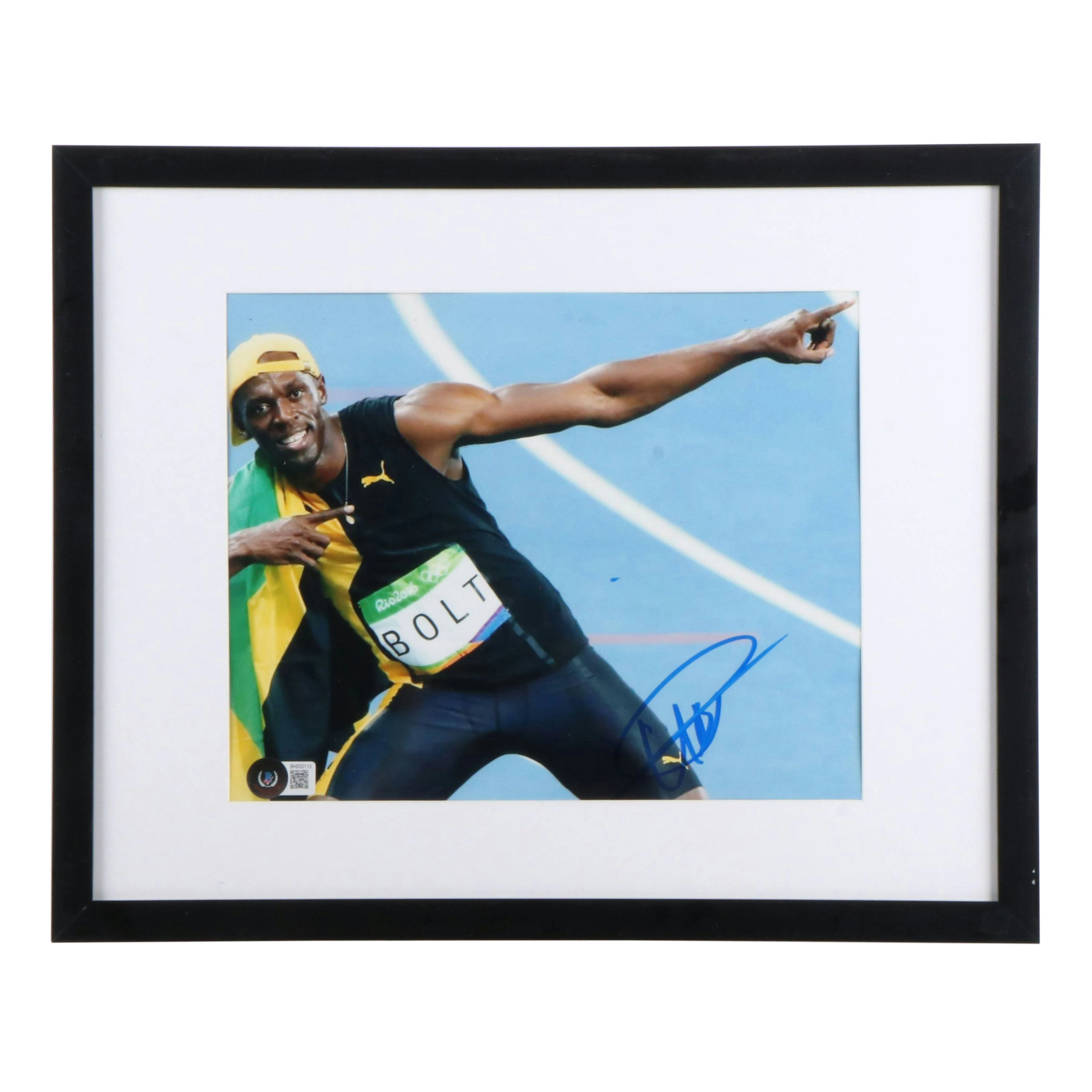 Usain Bolt Signed Olympic Print in Matted Frame, Beckett