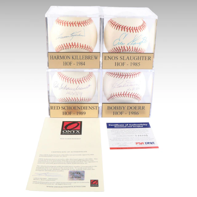 Killebrew, Schoendienst, Slaughter, Doerr HOF Signed Baseballs