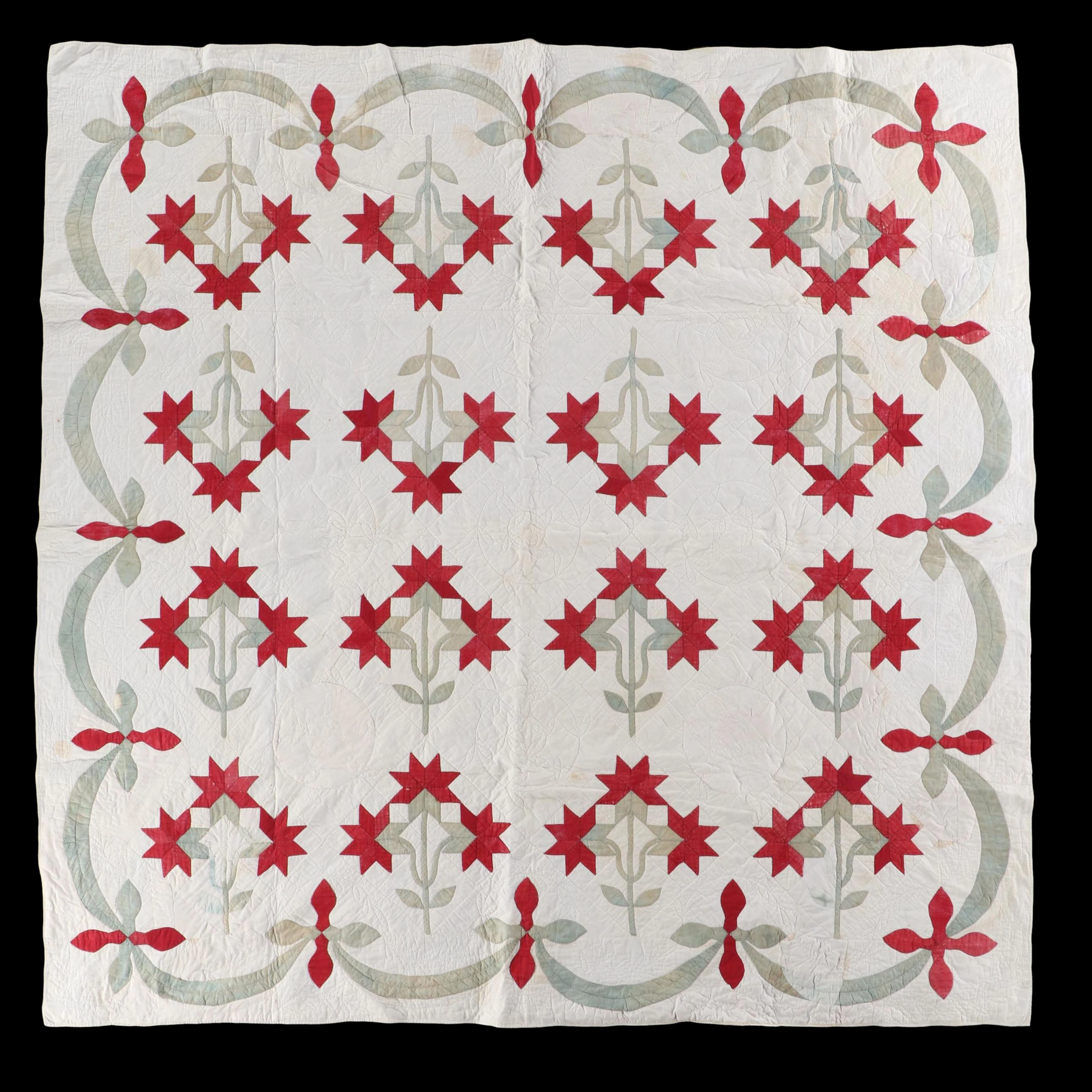 Antique Handcrafted "Carolina Lily" Cotton Quilt