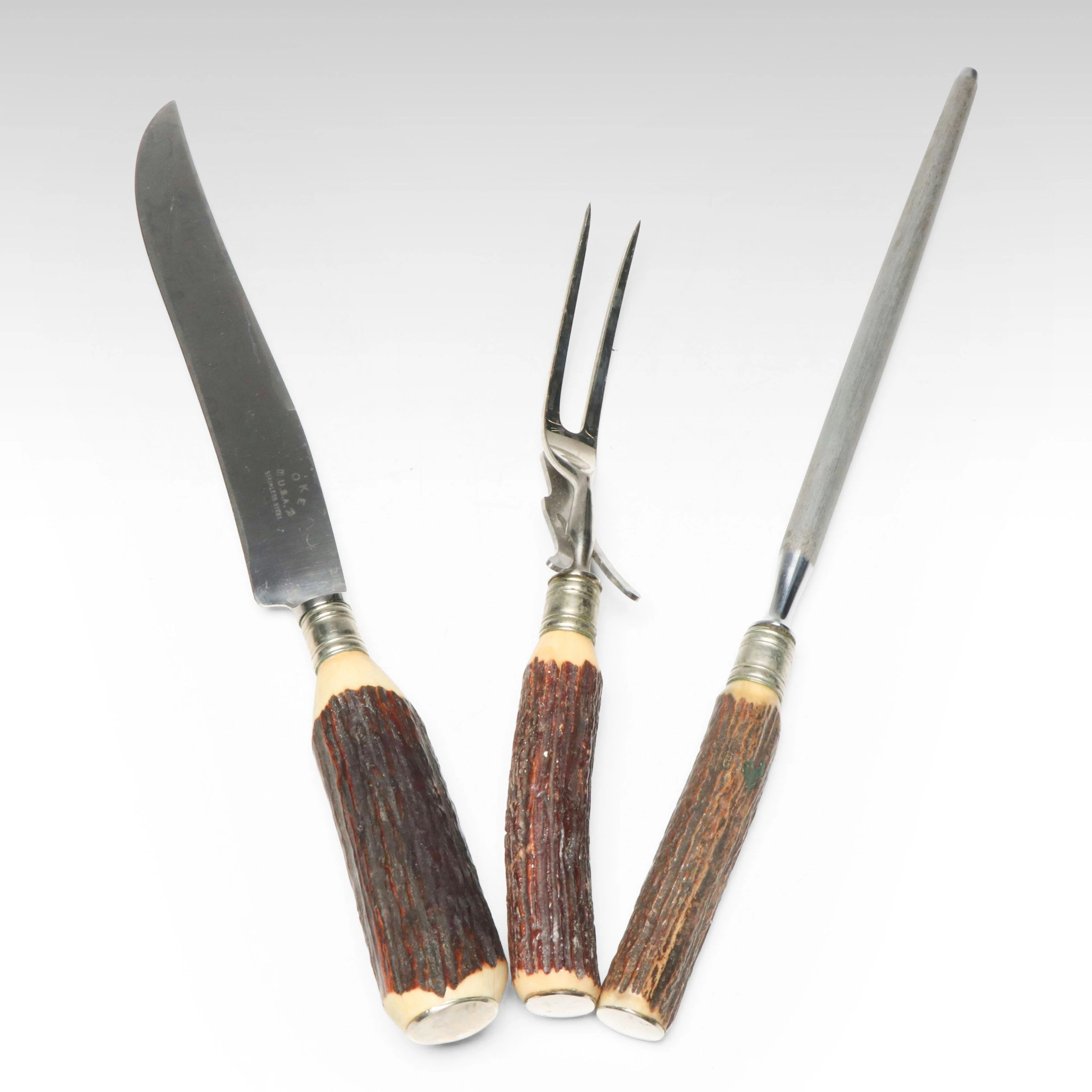 Boker Stag Antler Handled Carving Set, Mid-20th Century