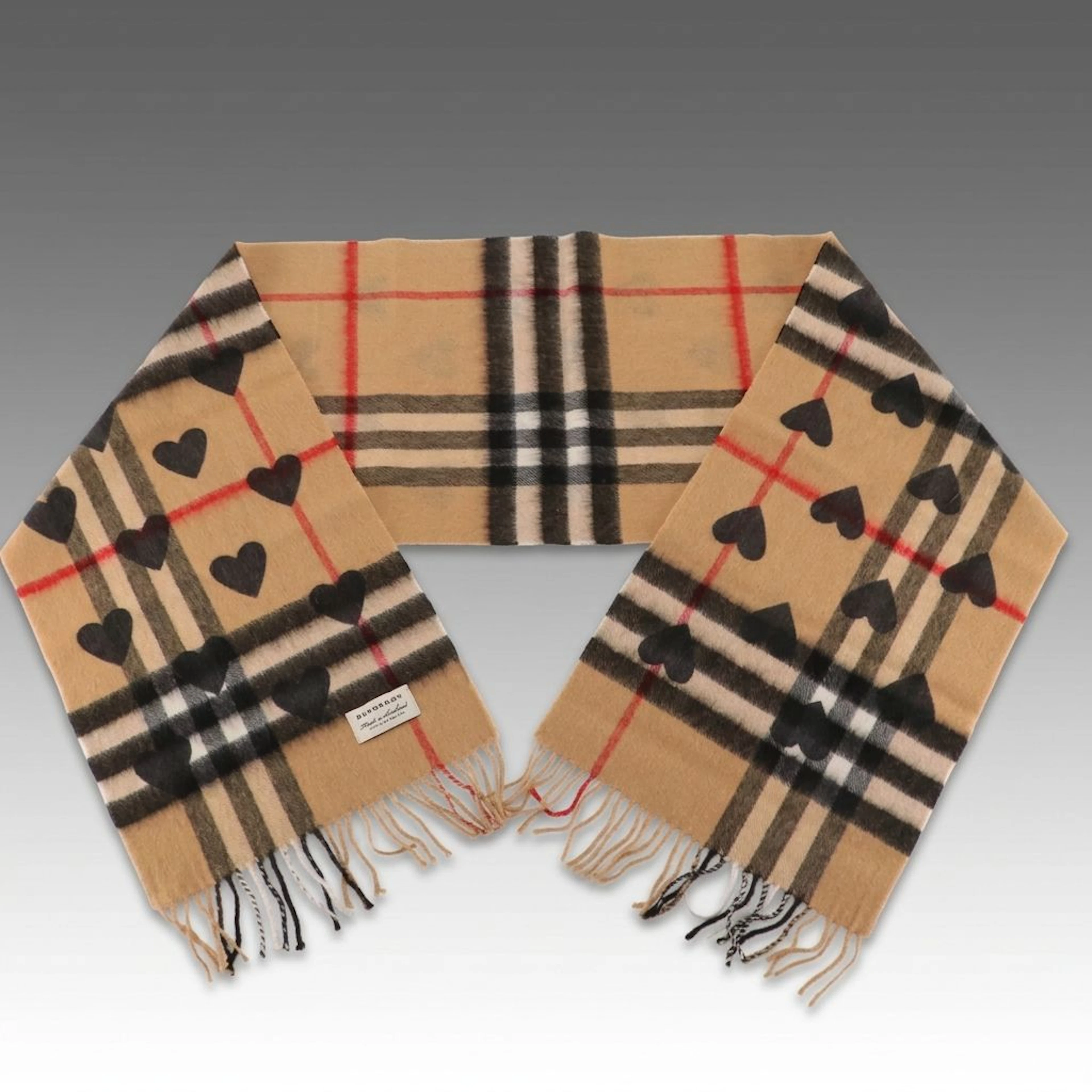 Burberry Heart Check Cashmere Muffler Scarf with Box