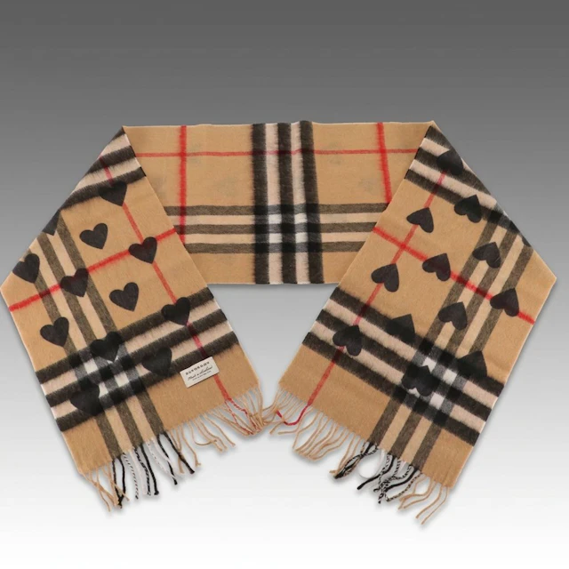 Burberry Heart Check Cashmere Muffler Scarf with Box