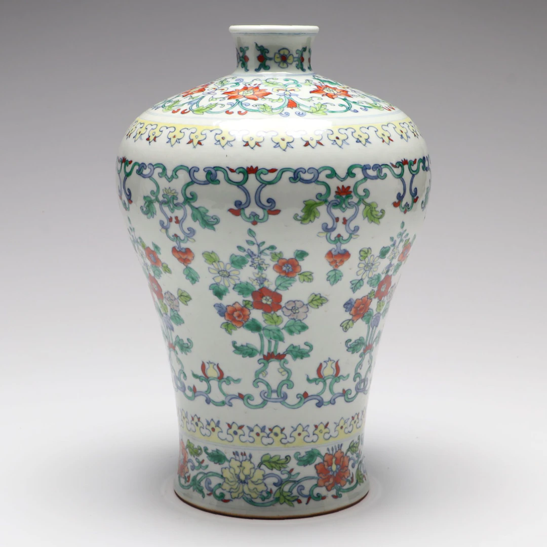 Chinese Ornate Doucai Porcelain Plum Vase