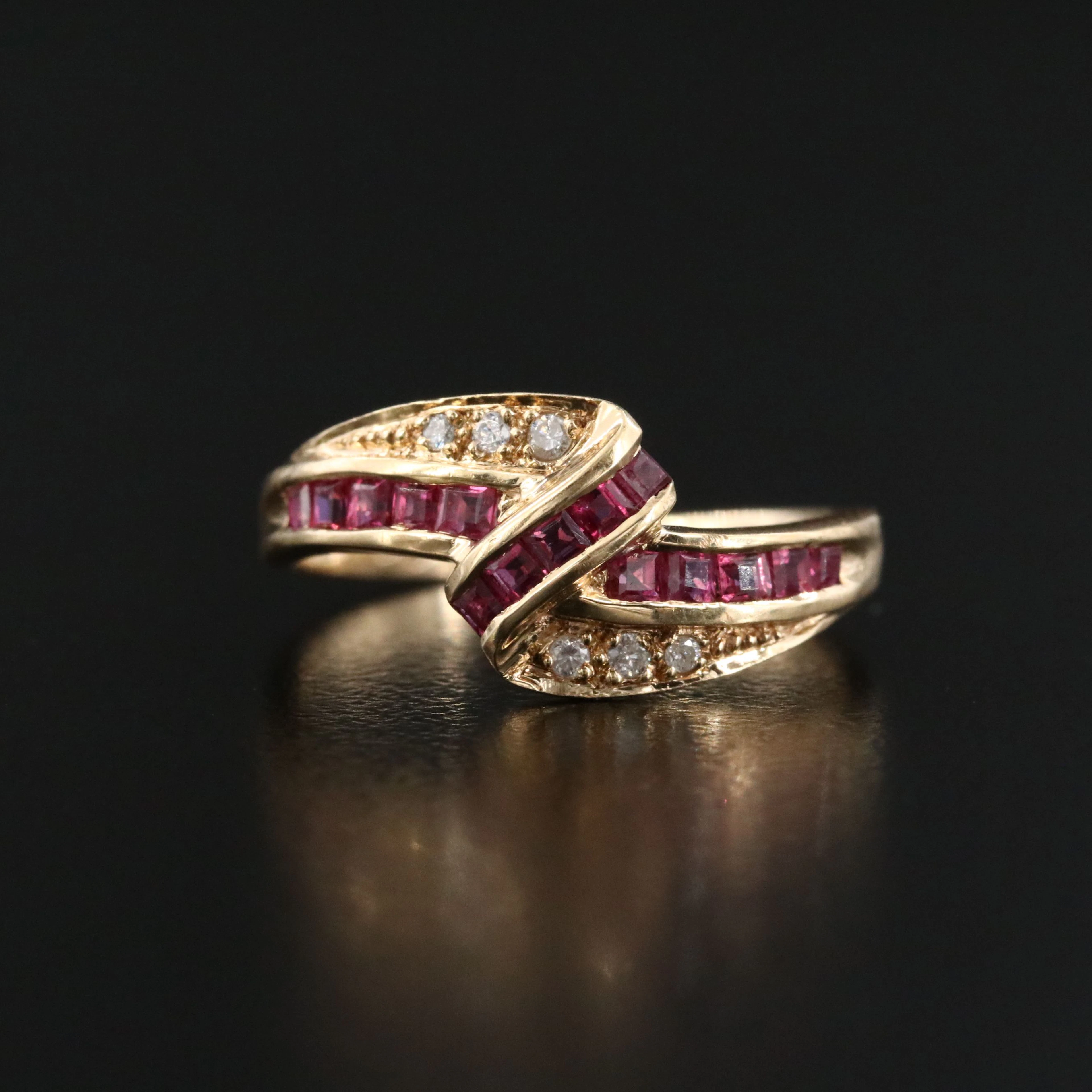 14K Ruby and Diamond Ribbon Ring