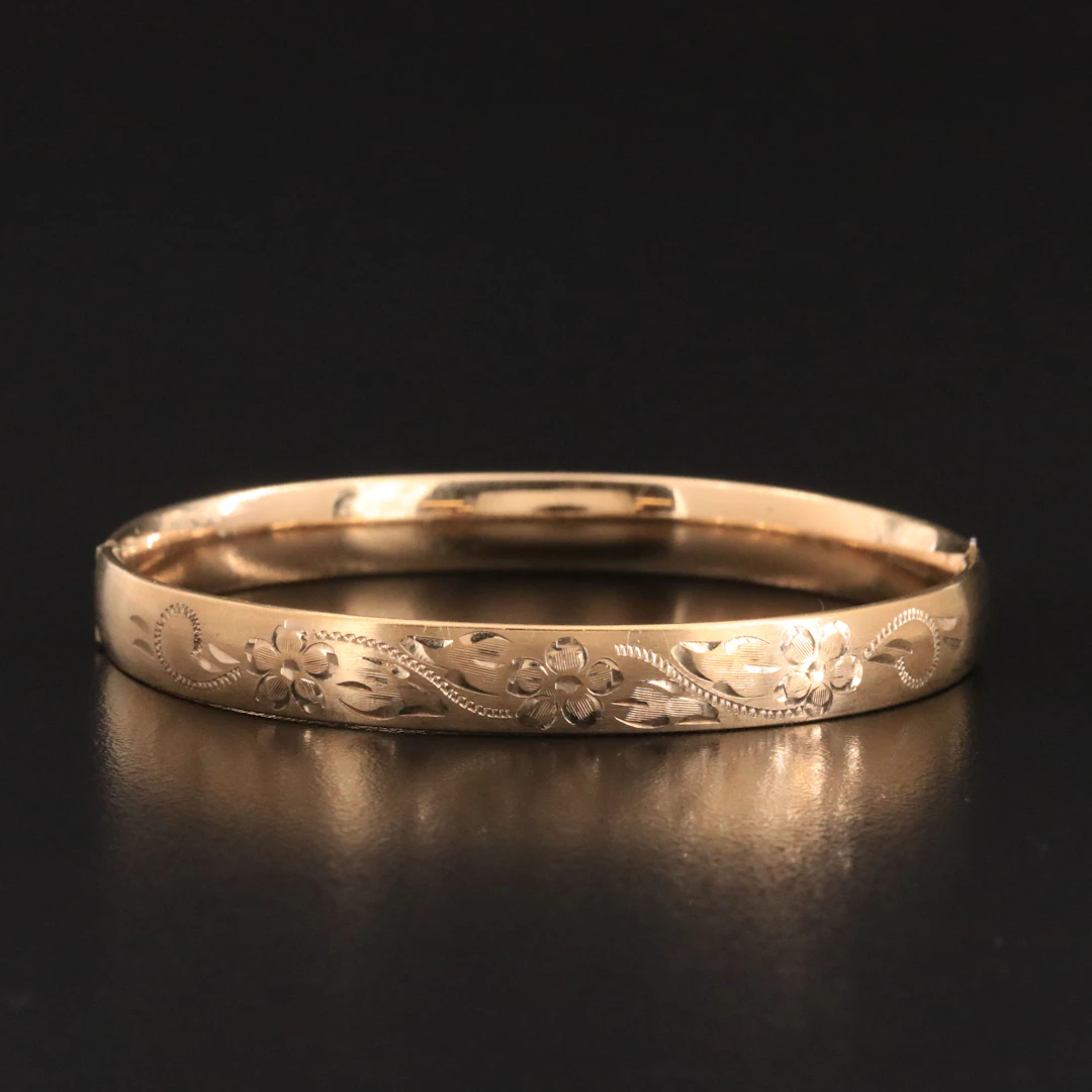 Vintage Gold-Filled Etched Floral Bangle