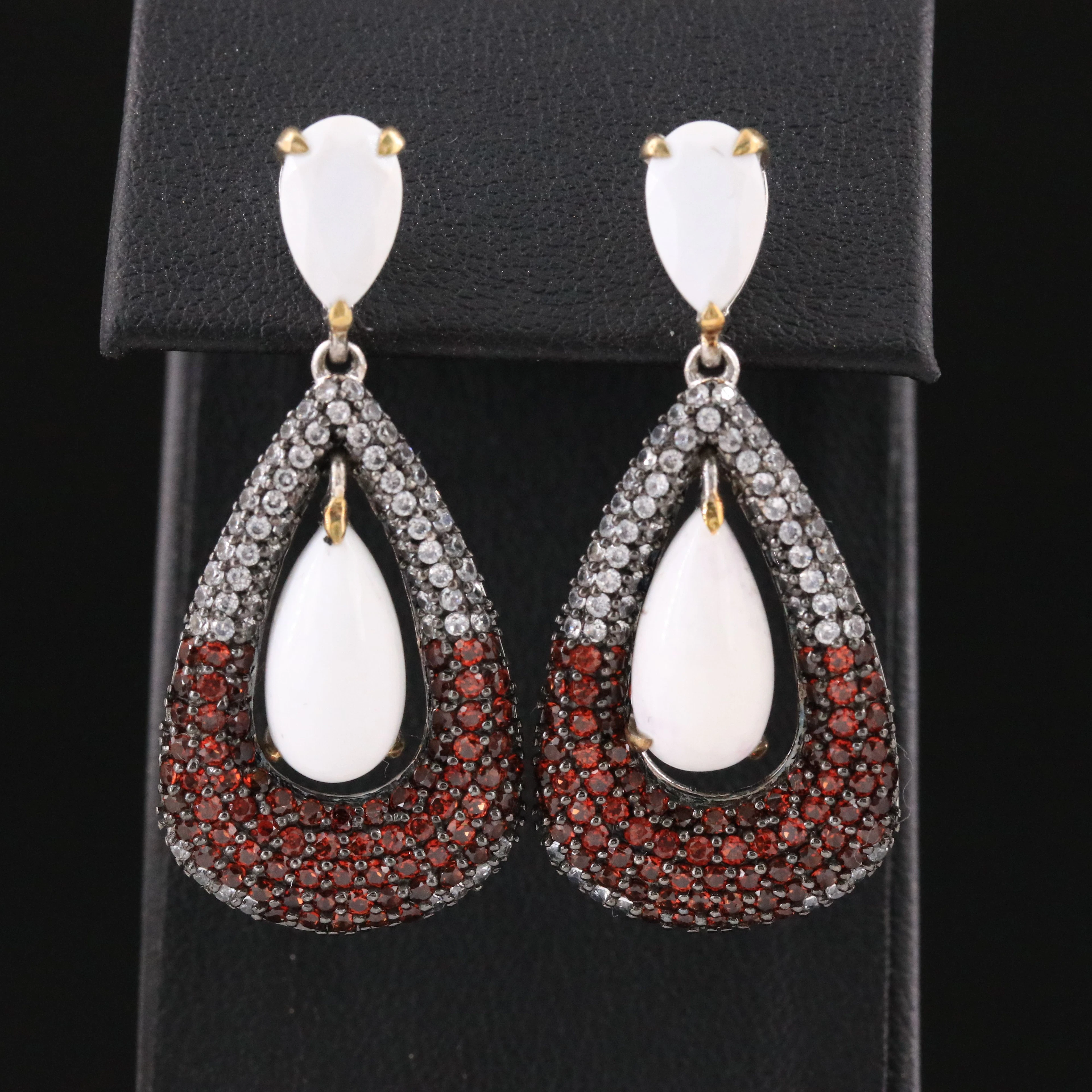 Sterling Agate, Garnet and White Zircon Earrings