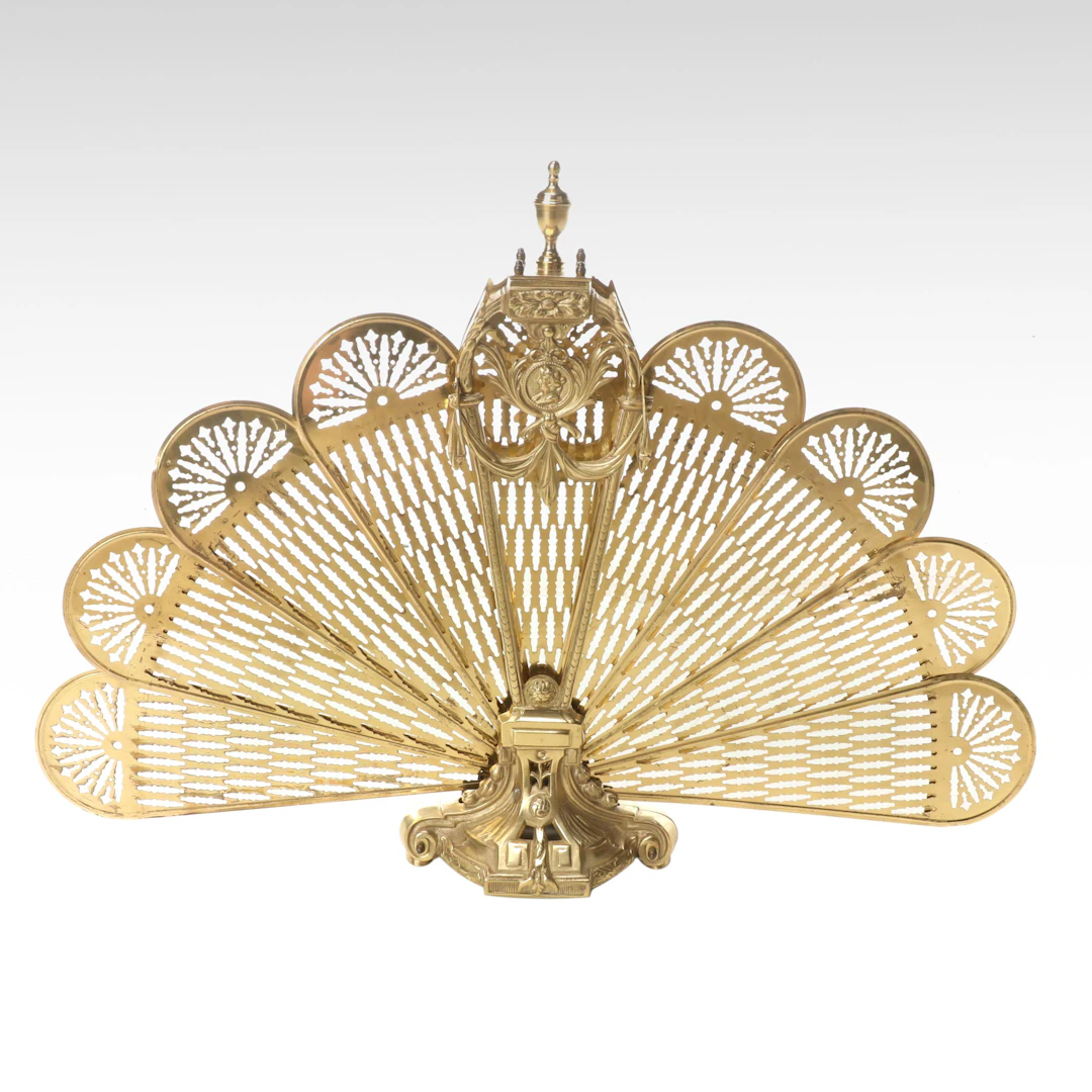 Victorian Style Brass Peacock Fireplace Screen