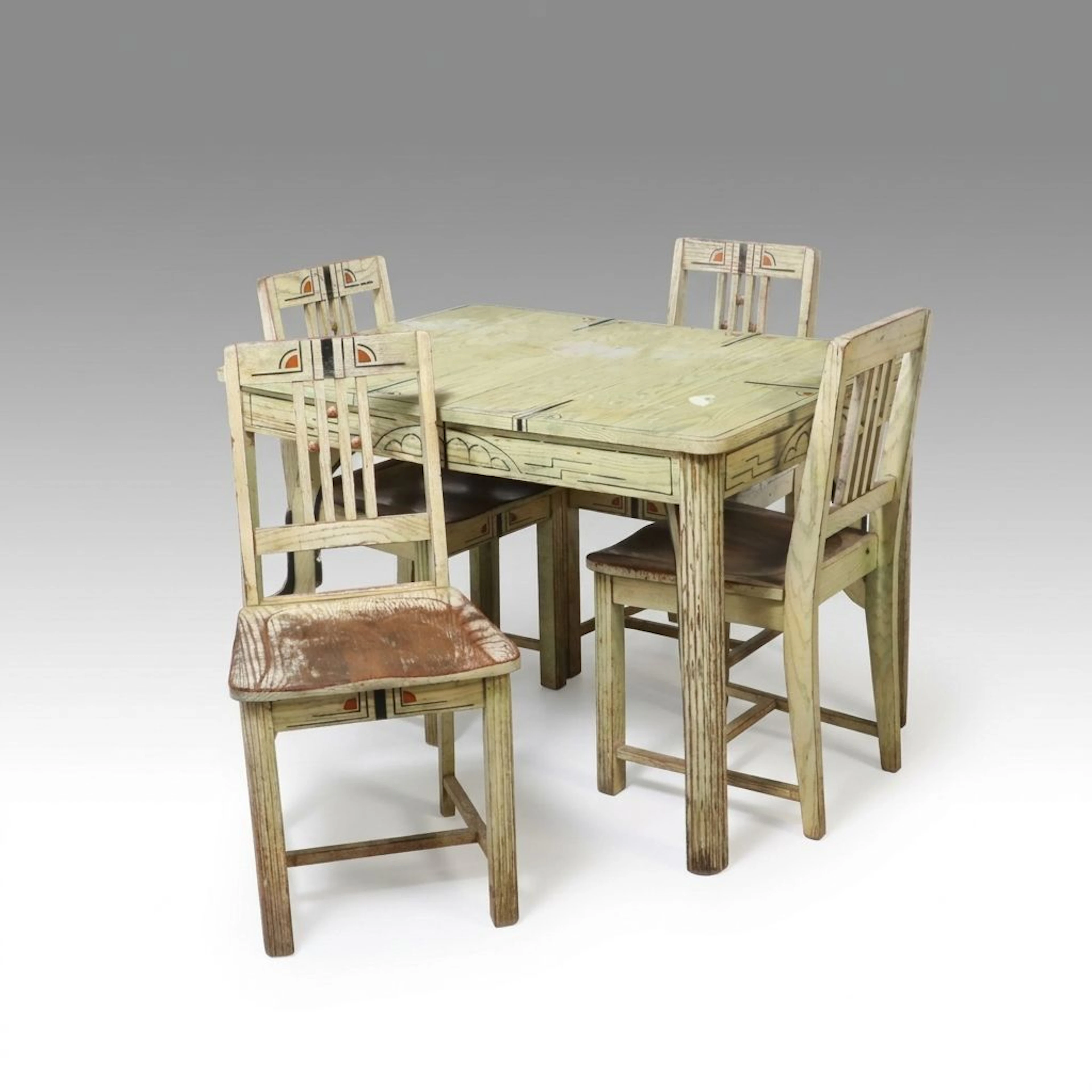 Five-Piece Art Deco Style Paint-Decorated Wooden Dining Set, Early 20th C.