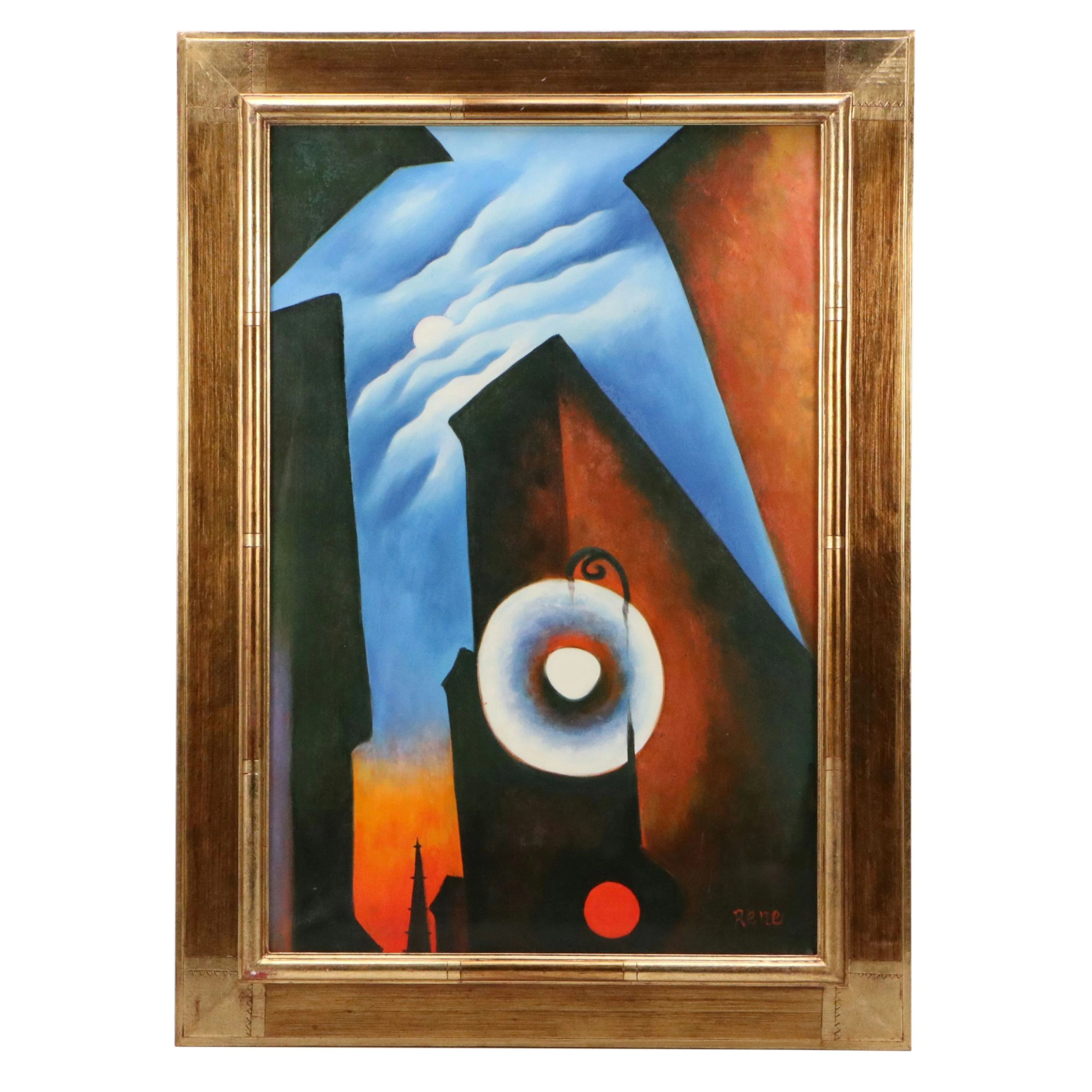 After Georgia O'Keeffe Oil Painting "New York Street with Moon"