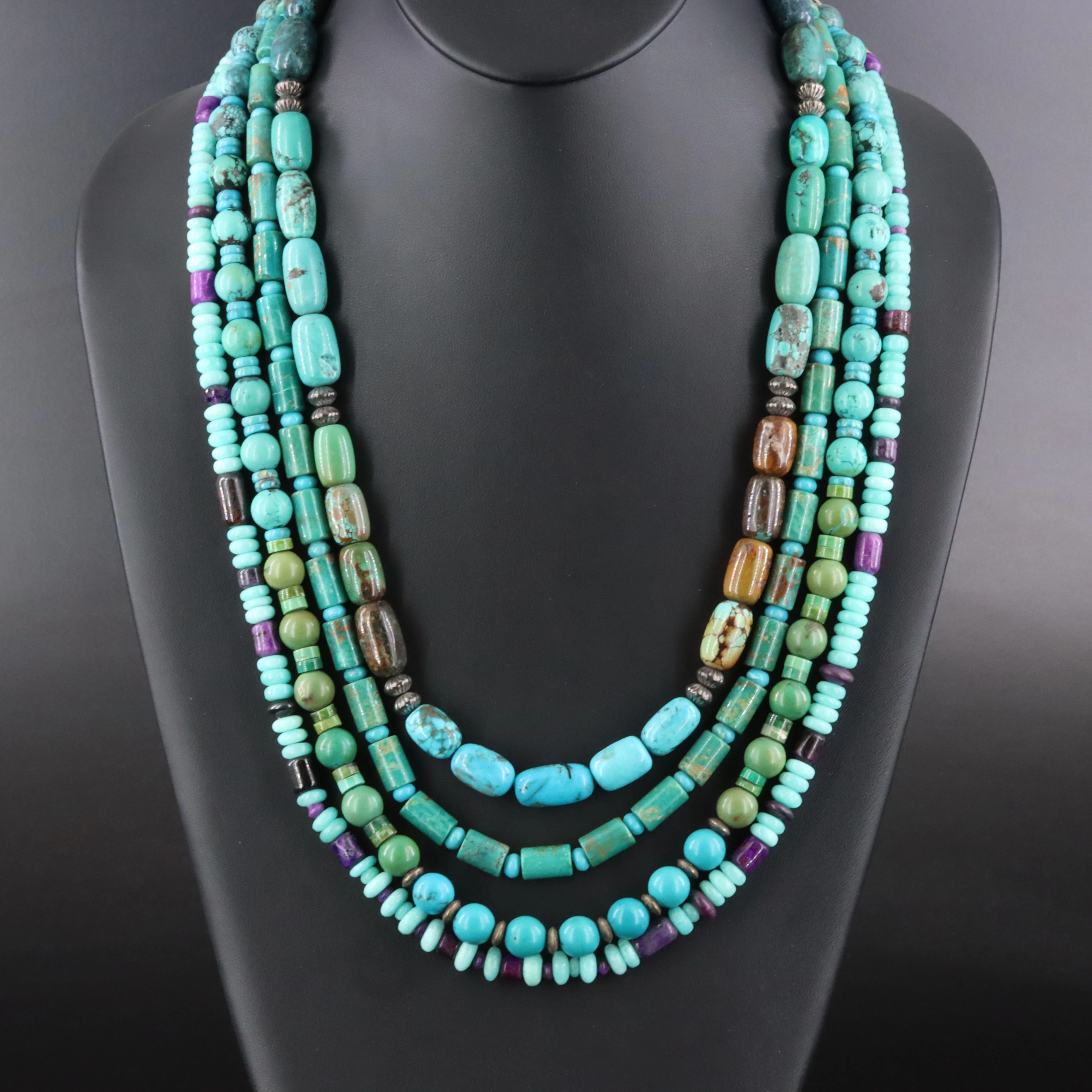 Turquoise, Amethyst and Sugilite Necklaces with Sterling Clasps and Components