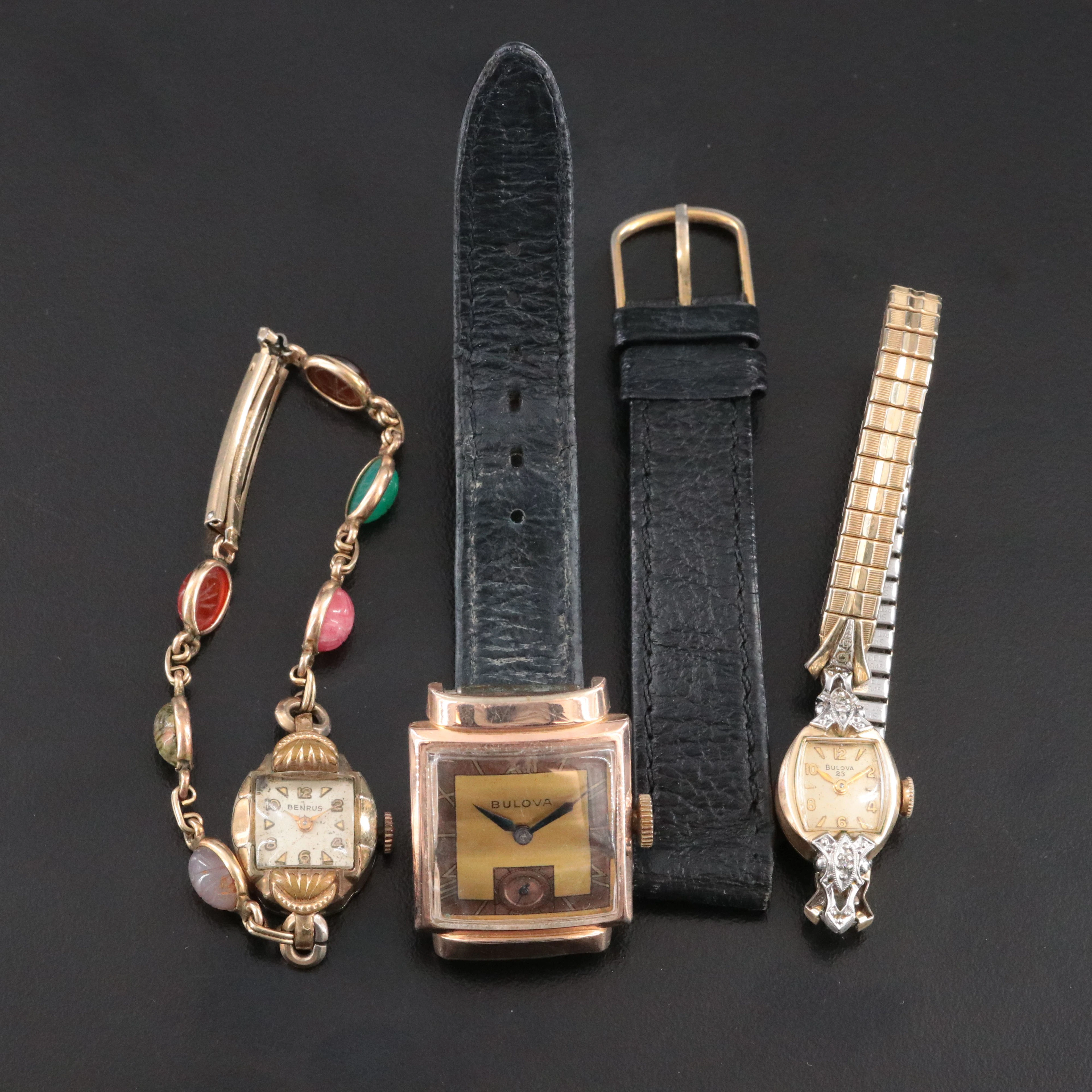 Vintage Bulova and Benrus Gold-Tone Stem Wind Watch Selection