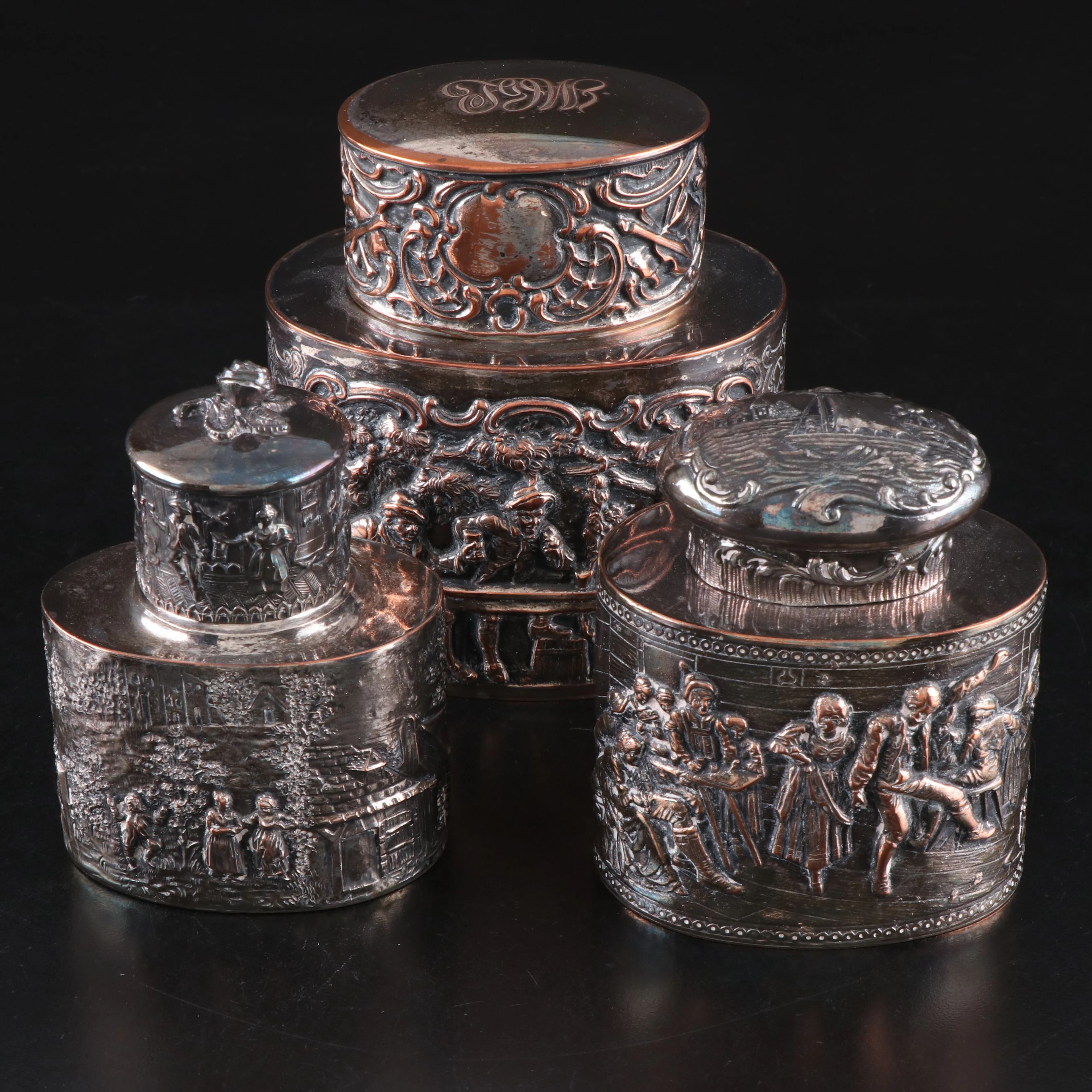 E.G. Webster & Son and Other Silver Plate Repoussé Tea Caddies
