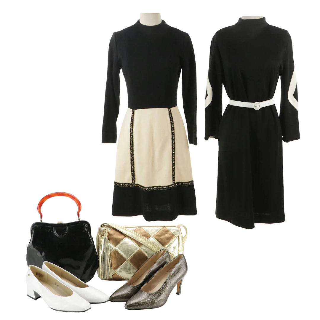 Curated 1960s Mid Mod Ensembles Featuring Mary Dobbs and Lucite Handle Bag