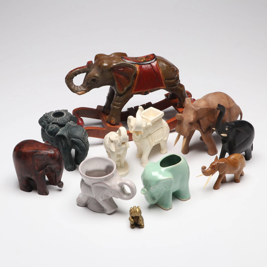 Frankoma Ceramic GOP Elephant Mug with More Elephant Figures and Table Décor