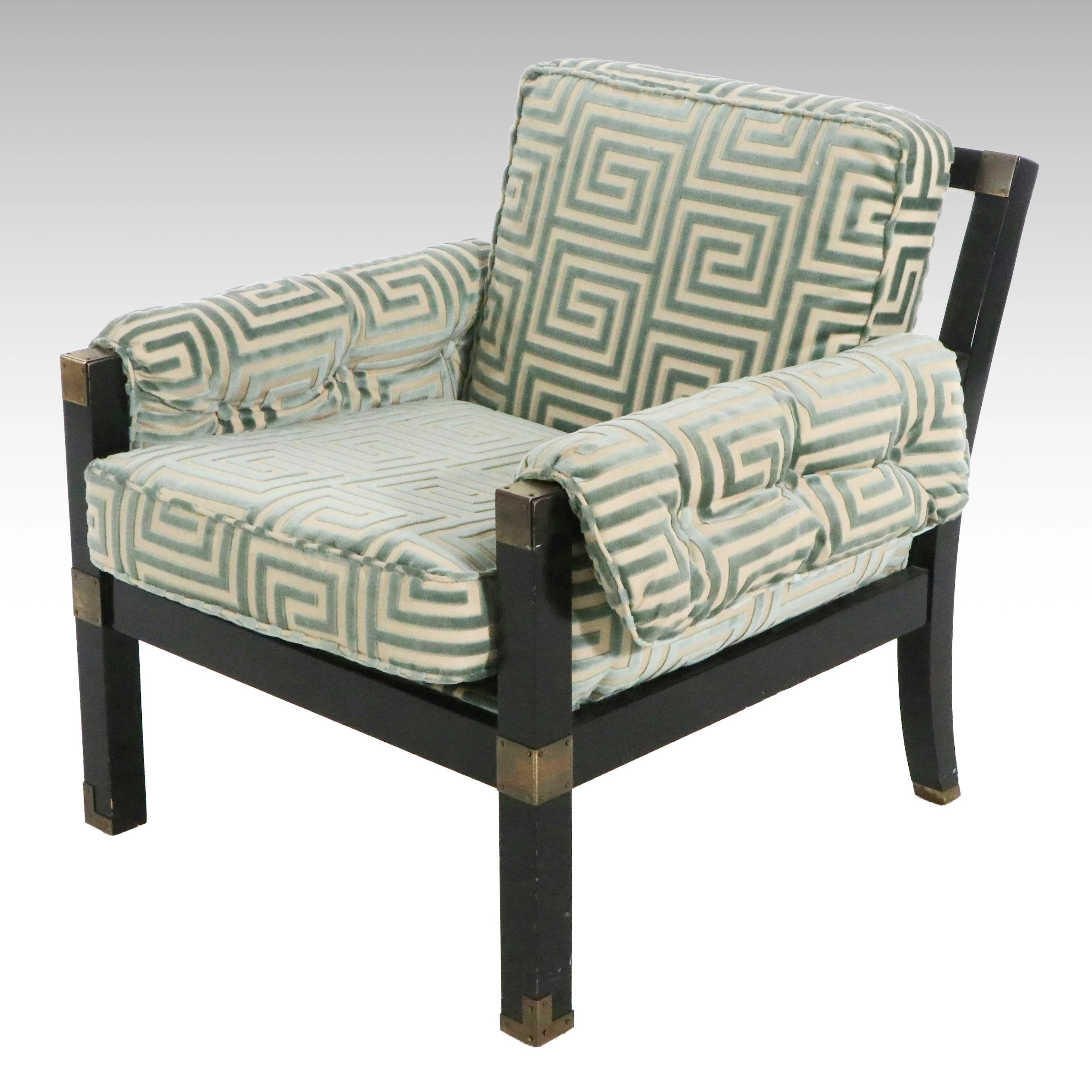 Hollywood Regency Style Greek Key Upholstered Armchair