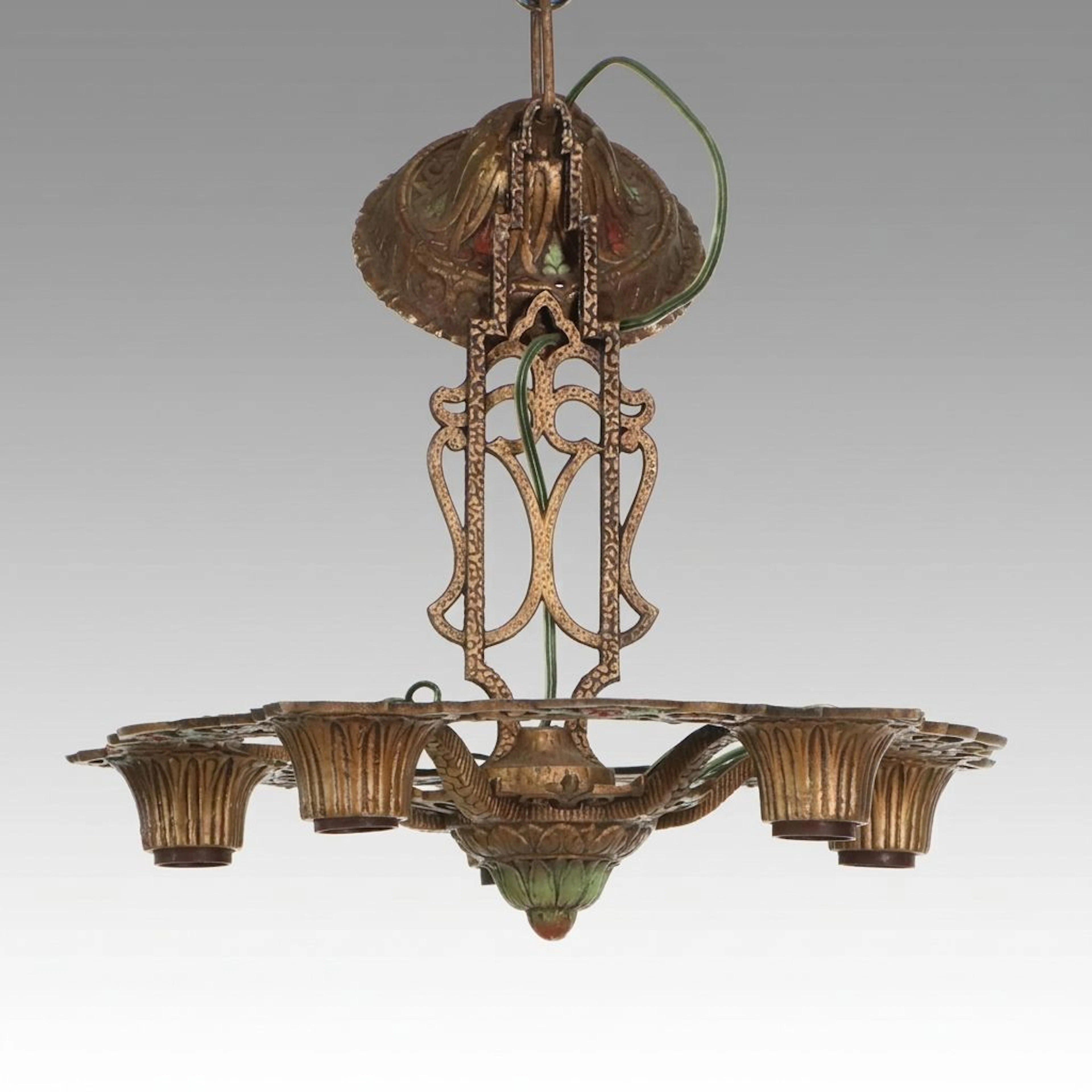 Art Deco Style Polychrome Cast Metal Chandelier