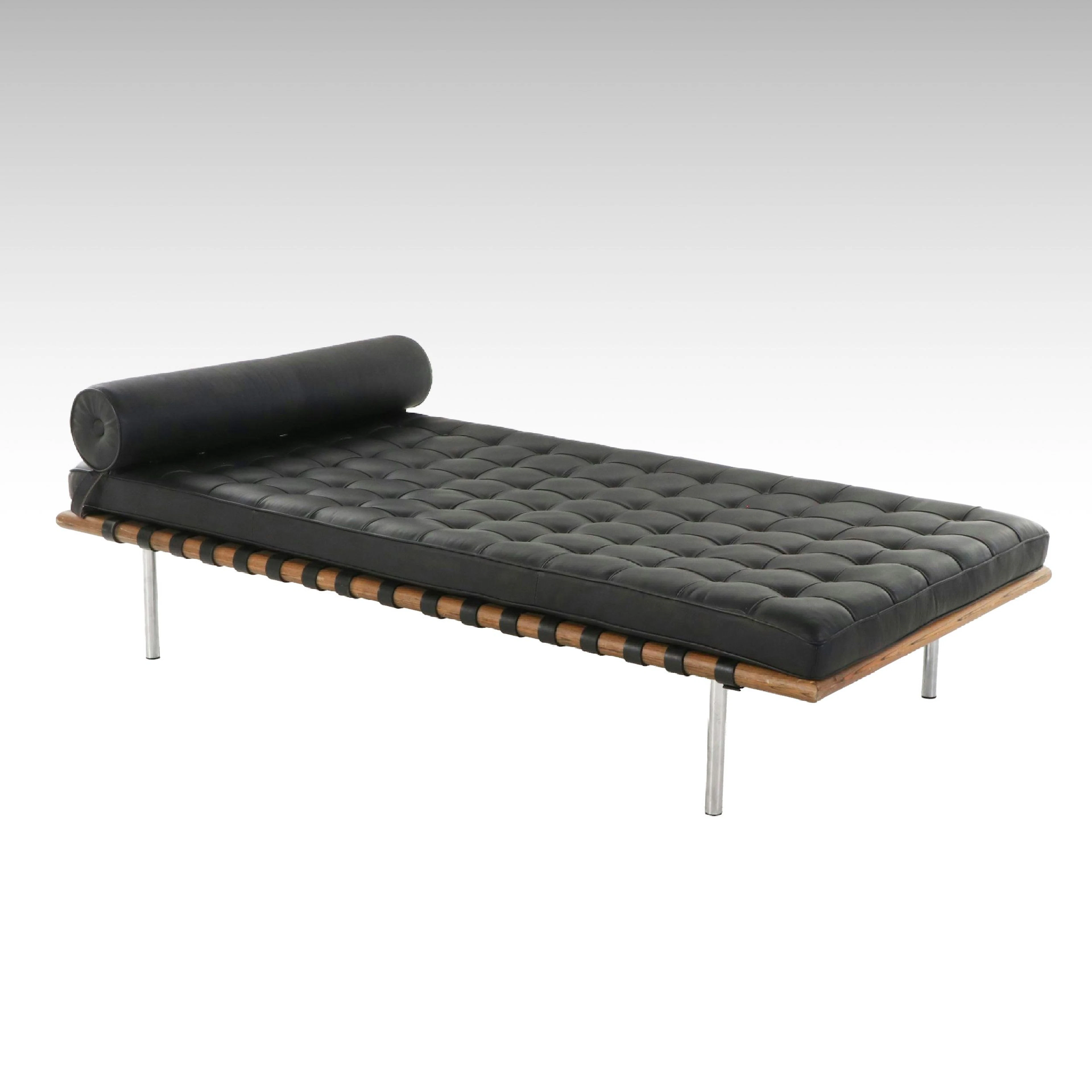 Barcelona Style Black Leather Daybed, Manner of Ludwig Mies van Der Rohe