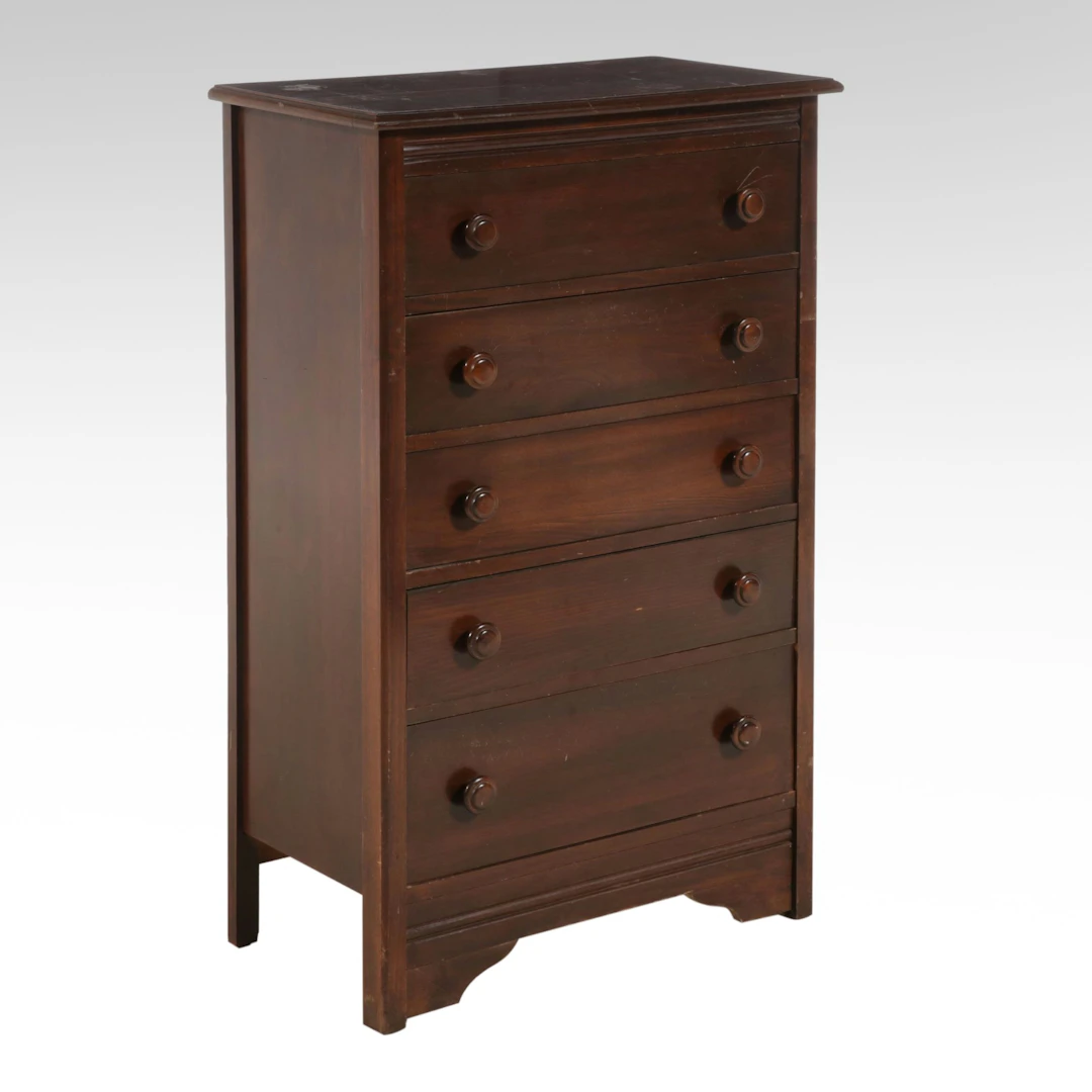 Colonial Revival Cherry Tall Chest of Drawers, Late 20th Century